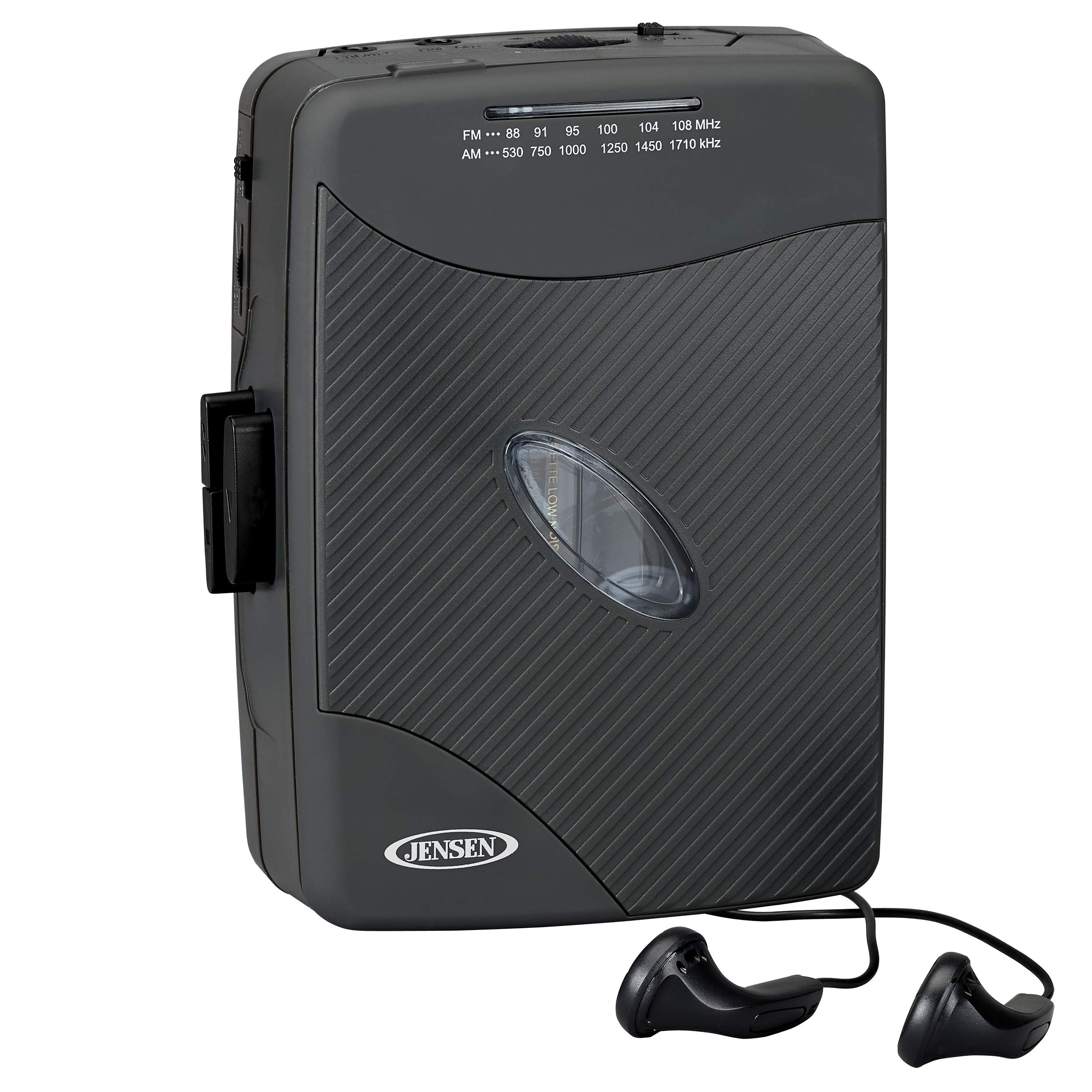 JENSEN Portable Cassette Player, Simple Retro Compact Style with AM/FM Radio, Detachable Belt Clip, and Stereo Earbuds Included