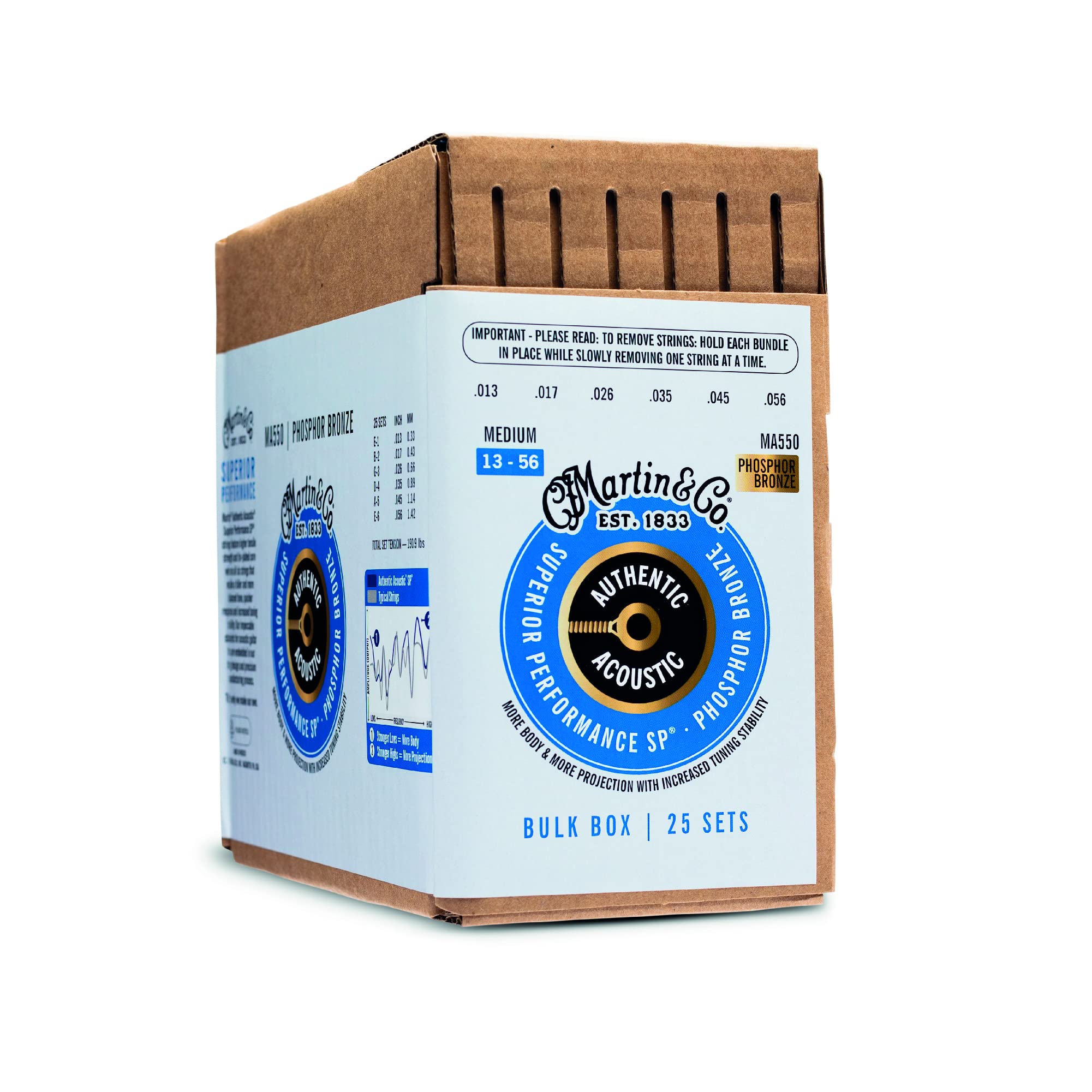 Martin Authentic Acoustic Guitar Strings, Superior Performance Medium 13 56, 92/8 Phosphor Bronze, 25 Sets