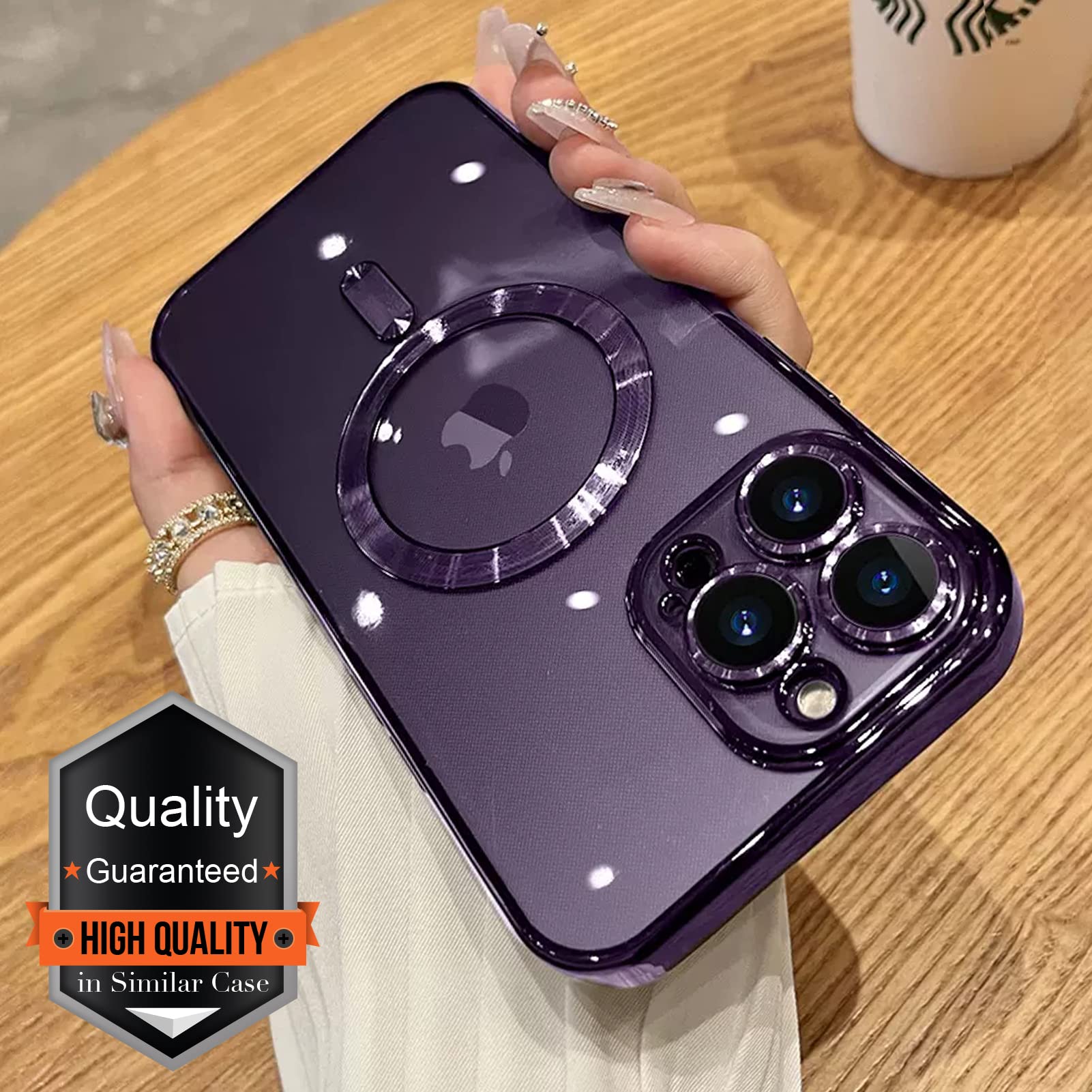 DINGKUAKE iPhone 14 Pro Max Case Magsafe Magnetic Clear Electroplated TPU Dark Purple