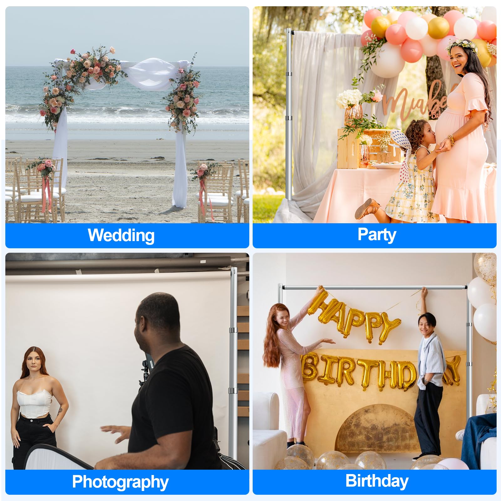 Gloshooting Pipe And Drape Backdrop Stand Kit, Heavy Duty Backdrop Stand 8.6Ftx10Ft, Adjustable Background Stand For Photography