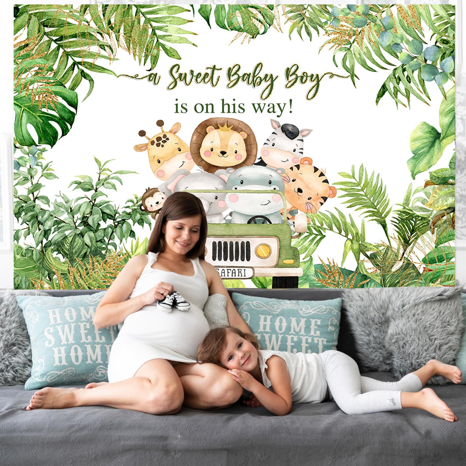 Avezano Jungle Safari Baby Shower Backdrop Safari Animals Boy Baby Shower Party Background Decorations Tropical Green Leaves Saf