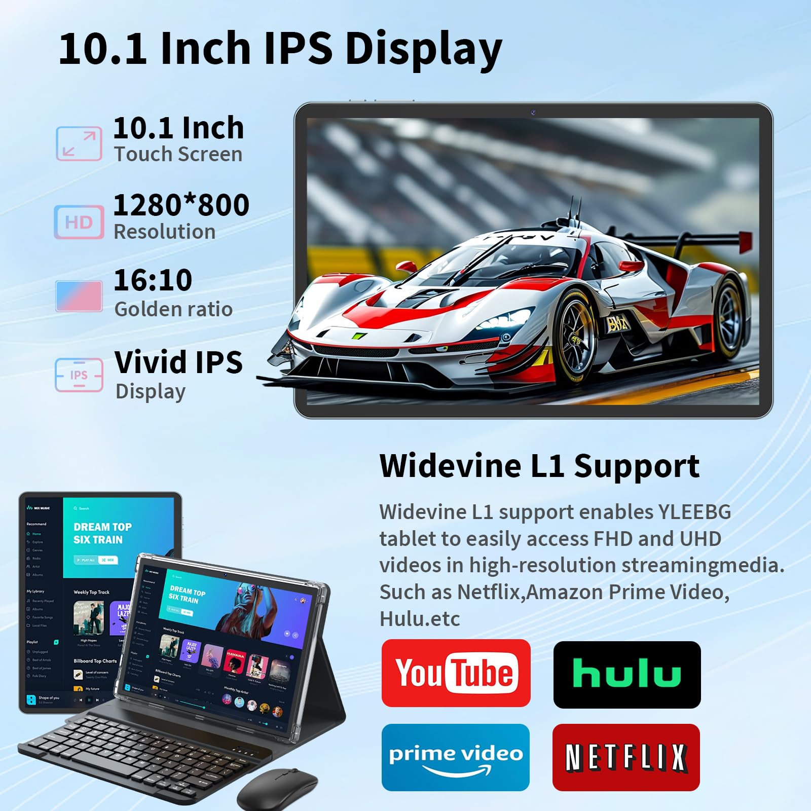 Android Tablet With Keyboard,10 Inch Android 15 Tablet, 24Gb Ram 128Gb Rom, 1Tb Expand, Octa Core, Widevine L1, 2.4G/5G Wifi, 80