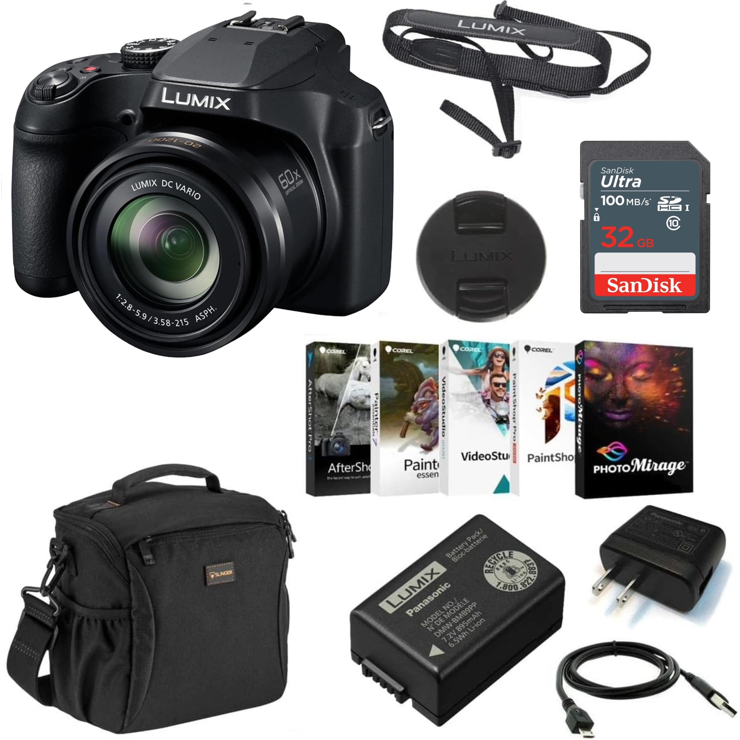 Panasonic Lumix Dc Fz80D 18.1Mp 4K 60X Long Zoom Digital Point & Shoot Camera, Black   Bundle With 32Gb Sd Card, Corel Pc Editin