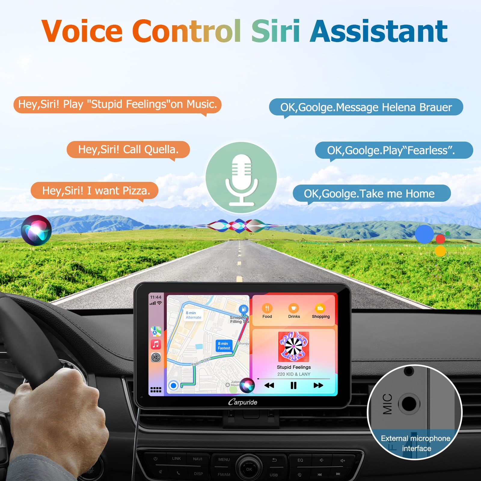 2024 Carpuride 7 Inch With Steering Wheel Controls, Portable Carplay & Android Auto, 1080P Ips Hd Touch Car Play Screen With Mirror Link, Siri, Bluetooth Audio, Gps Navigation