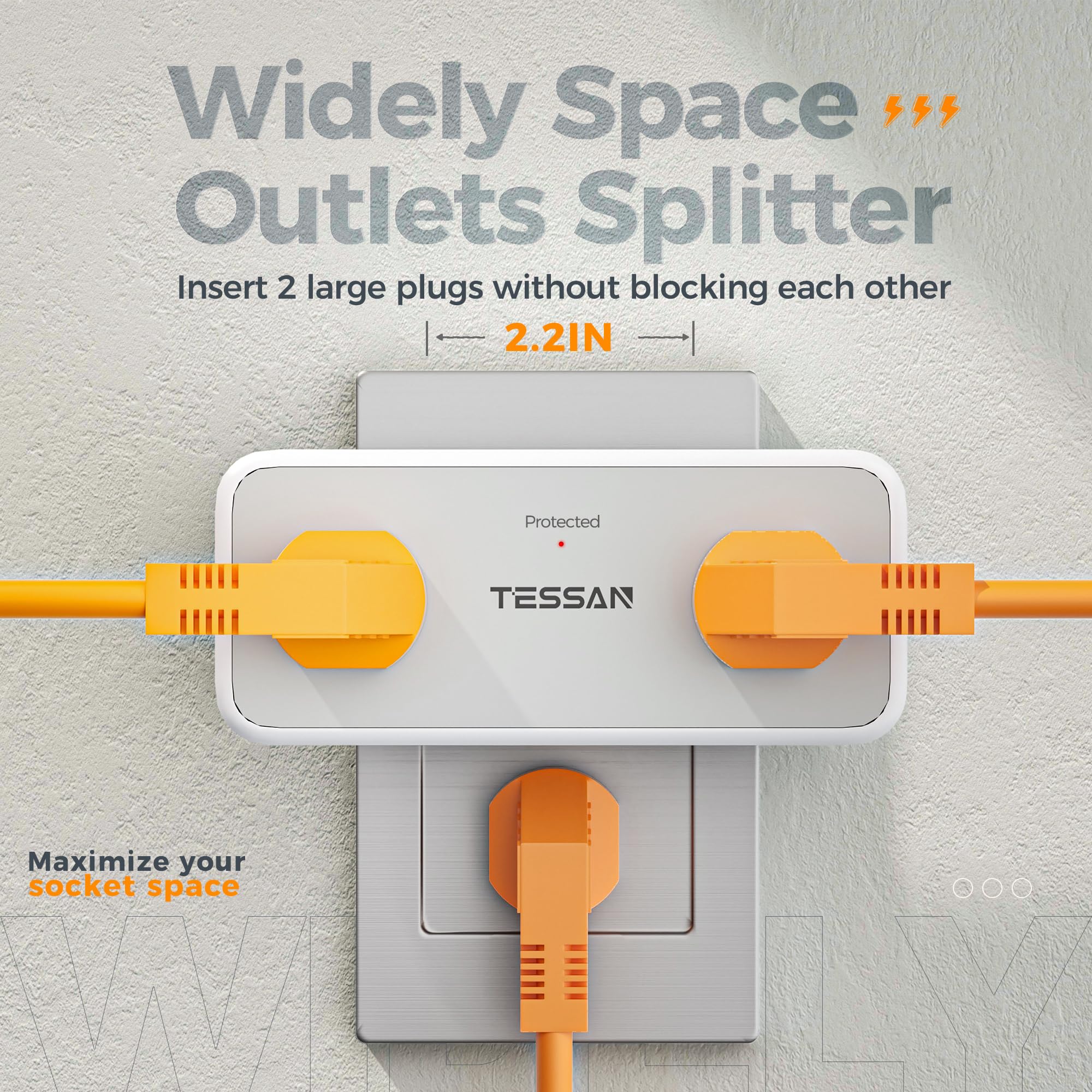 Surge Protector Outlet Extender, Tessan Multi Plug Wall Outlet With 4 Widely Spaced Adapter, 900J Wall Charger, Multiple Plug Sp