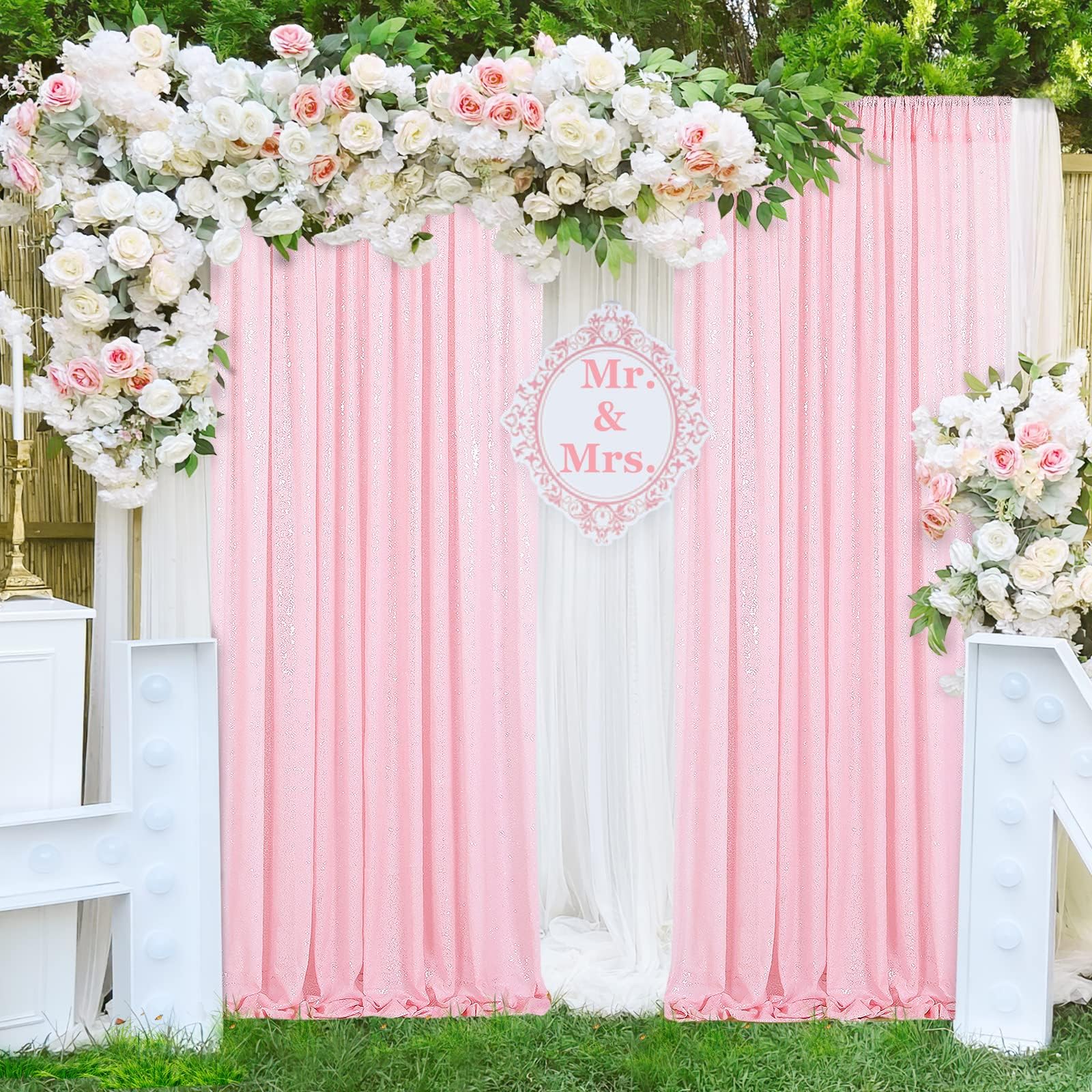 Pink Sequin Curtains 6 Pcs 2Ftx8Ft Sequin Photo Backdrop Wedding Glitter Fabric Backdrops Birthday Party Cake Table Background C