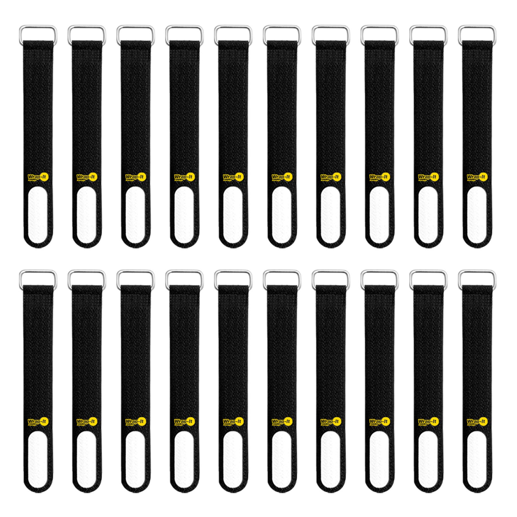 Wrap It Storage Cinch Straps, 5 In (20 Pack) Black   Hook And Loop Strap With Write On Label For Easy Cord Identification And Ca