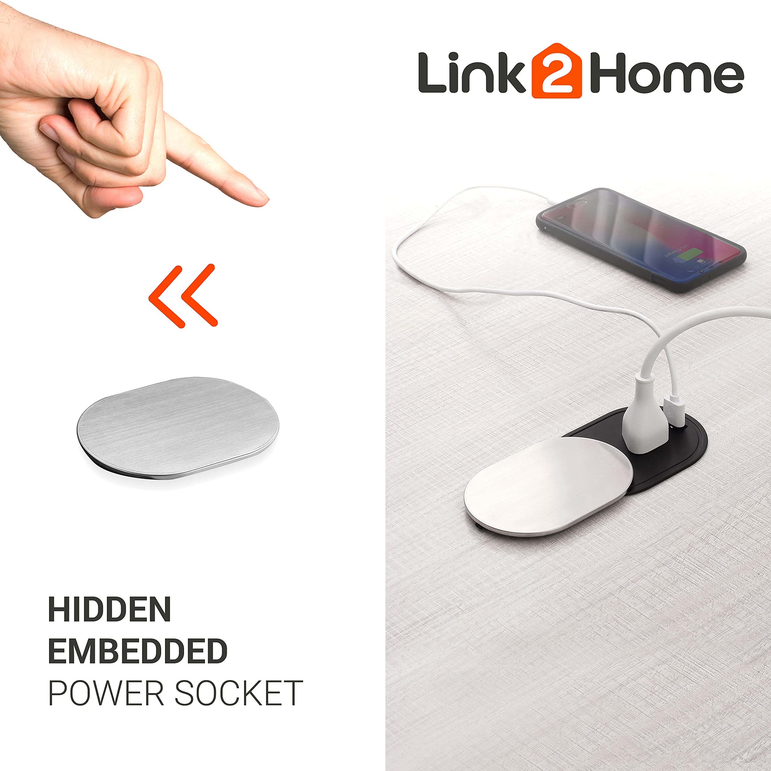 Link2Home Space Saver Grommet Socket With Usb, 1 Power Outlet 15A, 1 Usb Port 2.4A Fast Charge, Splash Resistant, And Stainless