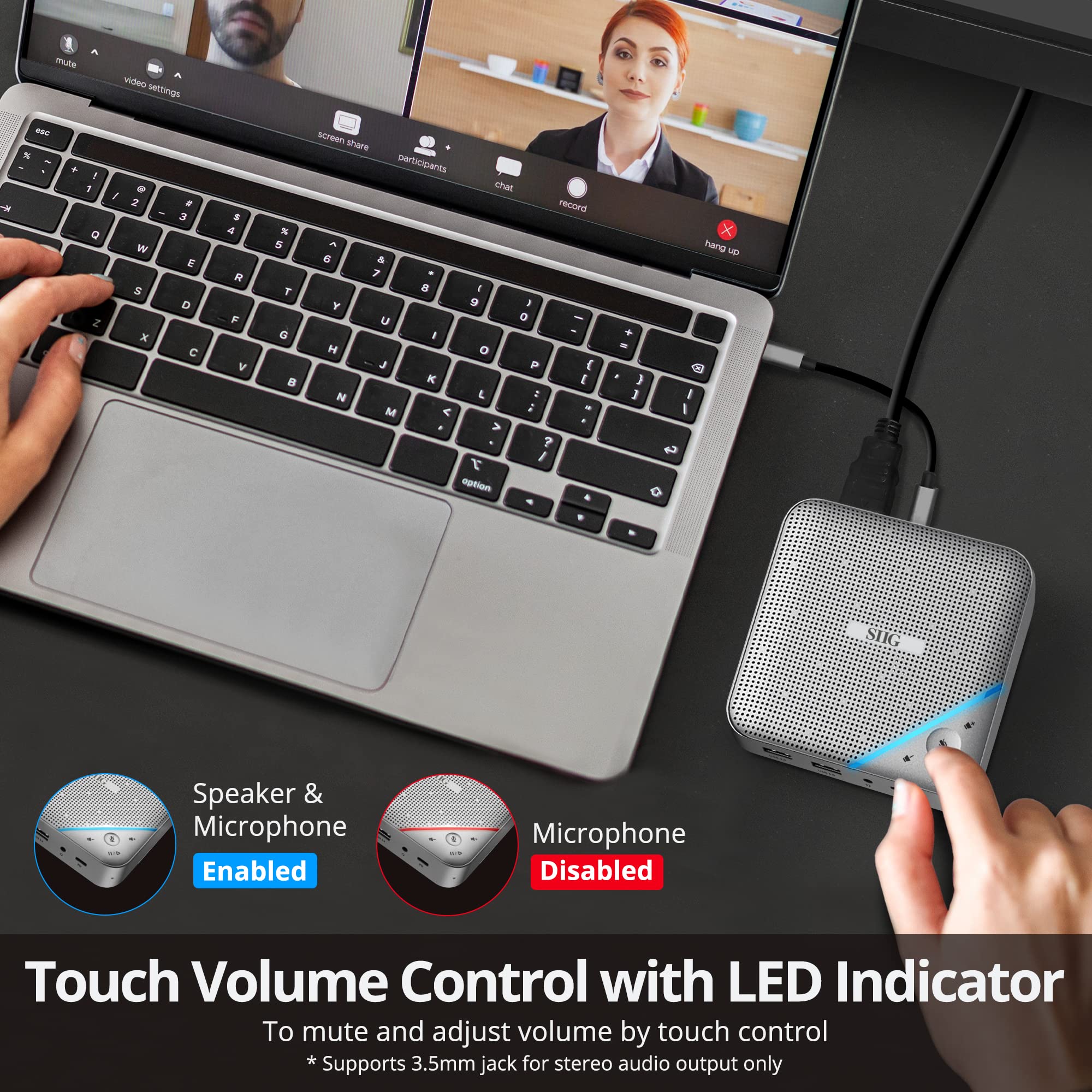 Siig Conference Room Omnidirectional Microphone Usb C Speakerphone Multi Port Mini Dock With 1X 4K Hdmi 2X Usb 3.0 Ports And Pd