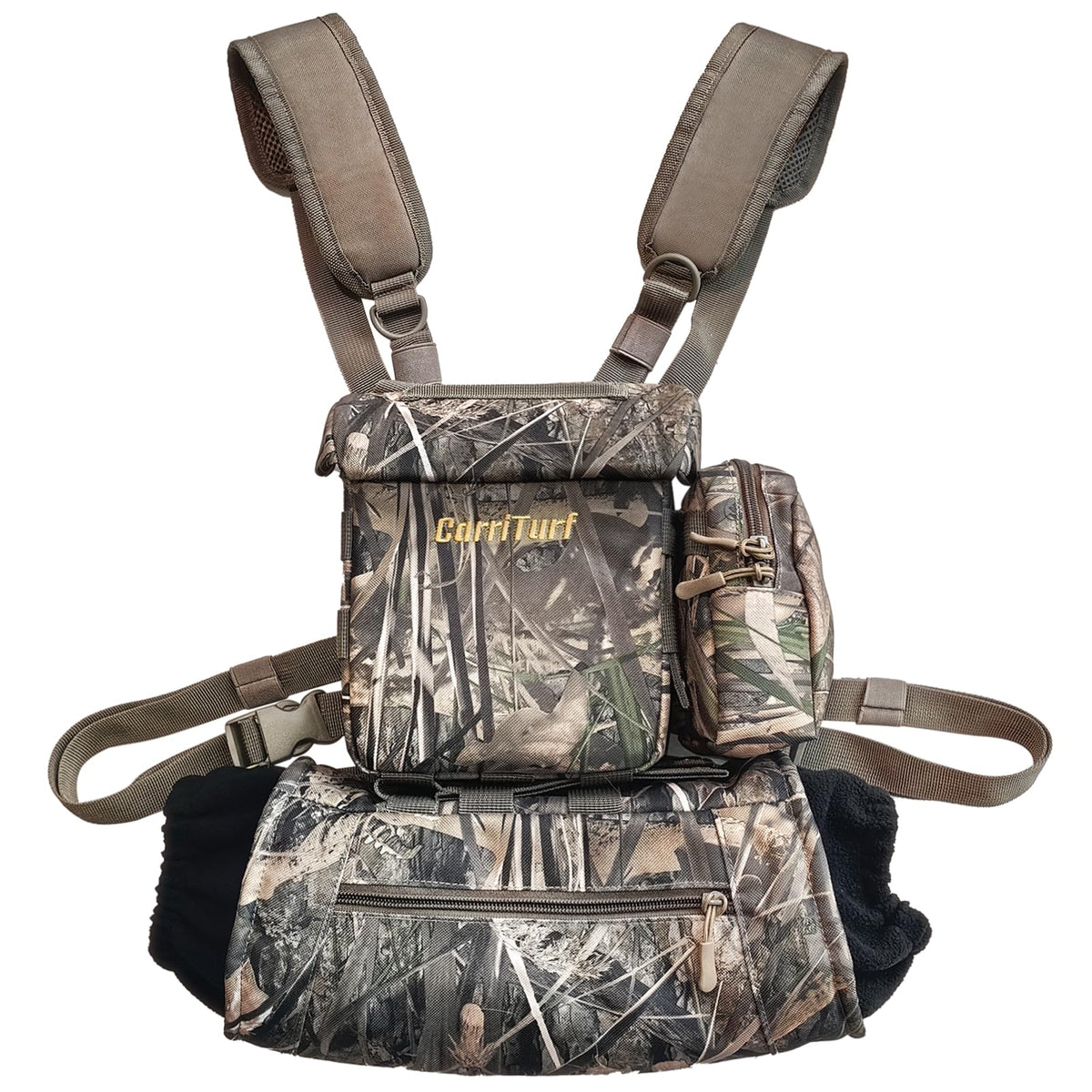 Carriturf Binoculars Harness With Rangefinder Pouch   Lightweight, Silent, Magnetic Closure, Hand Warmer Pockets, For Hunting