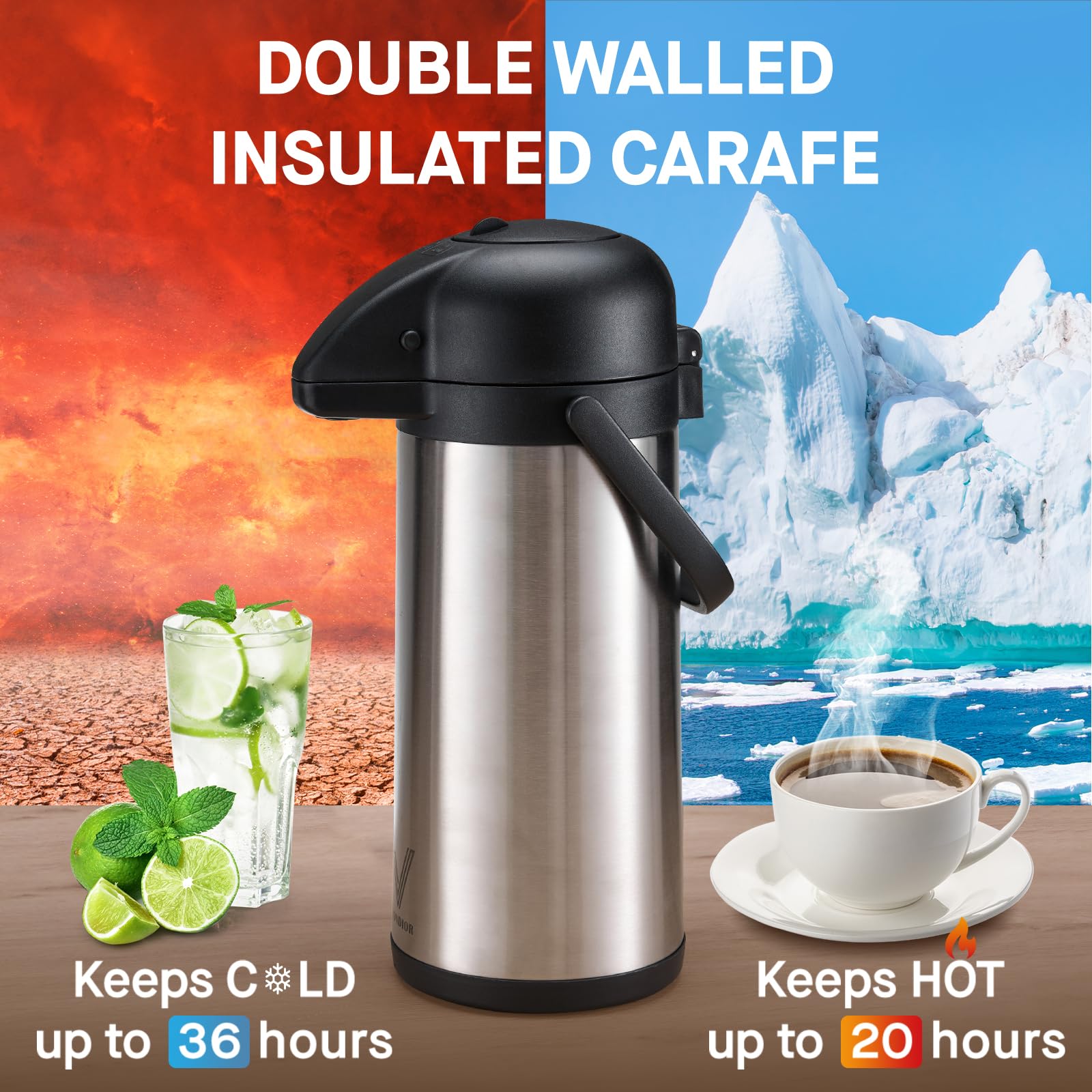 Airpot Coffee Dispenser With Pump   2Pcs 102 Oz Insulated Stainless Steel Coffee Carafe   Thermal Beverage Dispenser   Thermos U