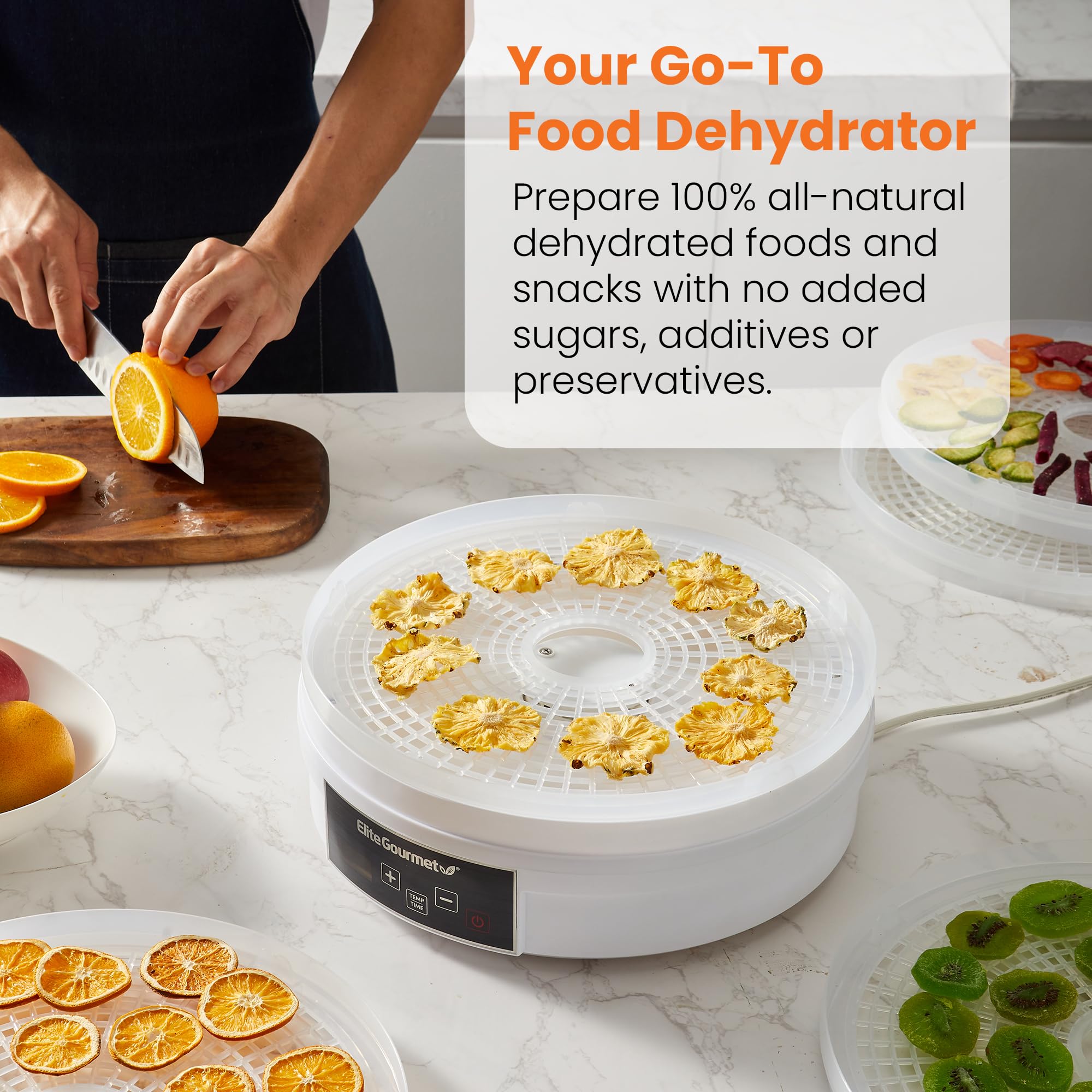 Elite Gourmet Efd770Wd Digital Food Dehydrator With 5X12.5    Bpa Free Trays, Adjustable 48 Hr Timer And Temperature From 95~158
