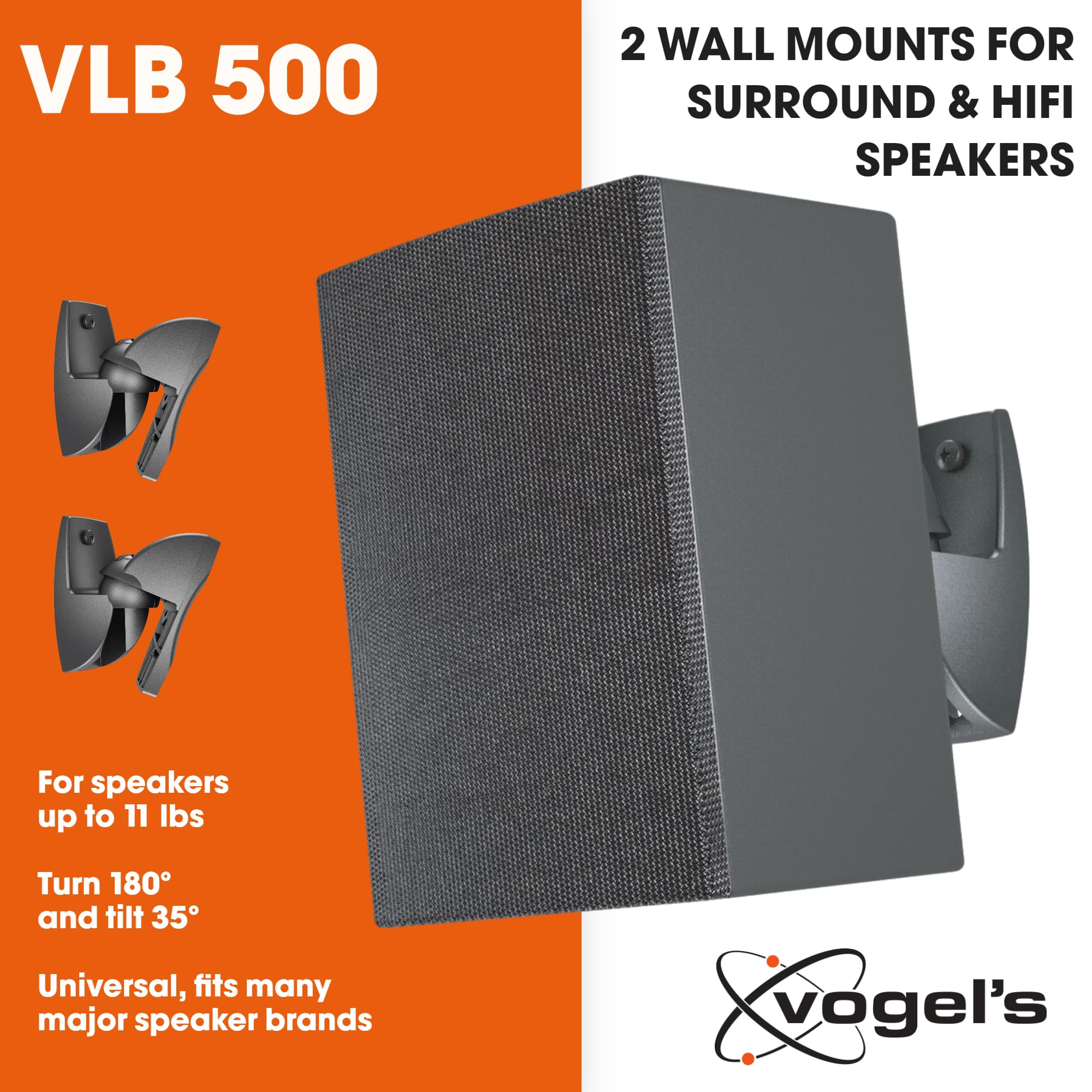Vogel'S Vlb 500 Universal Speaker Wall Mount Set Swivels Up To 180 (Left/Right) Can Be Tilted Up To 20 Pre Assembled Max. 11 Lbs