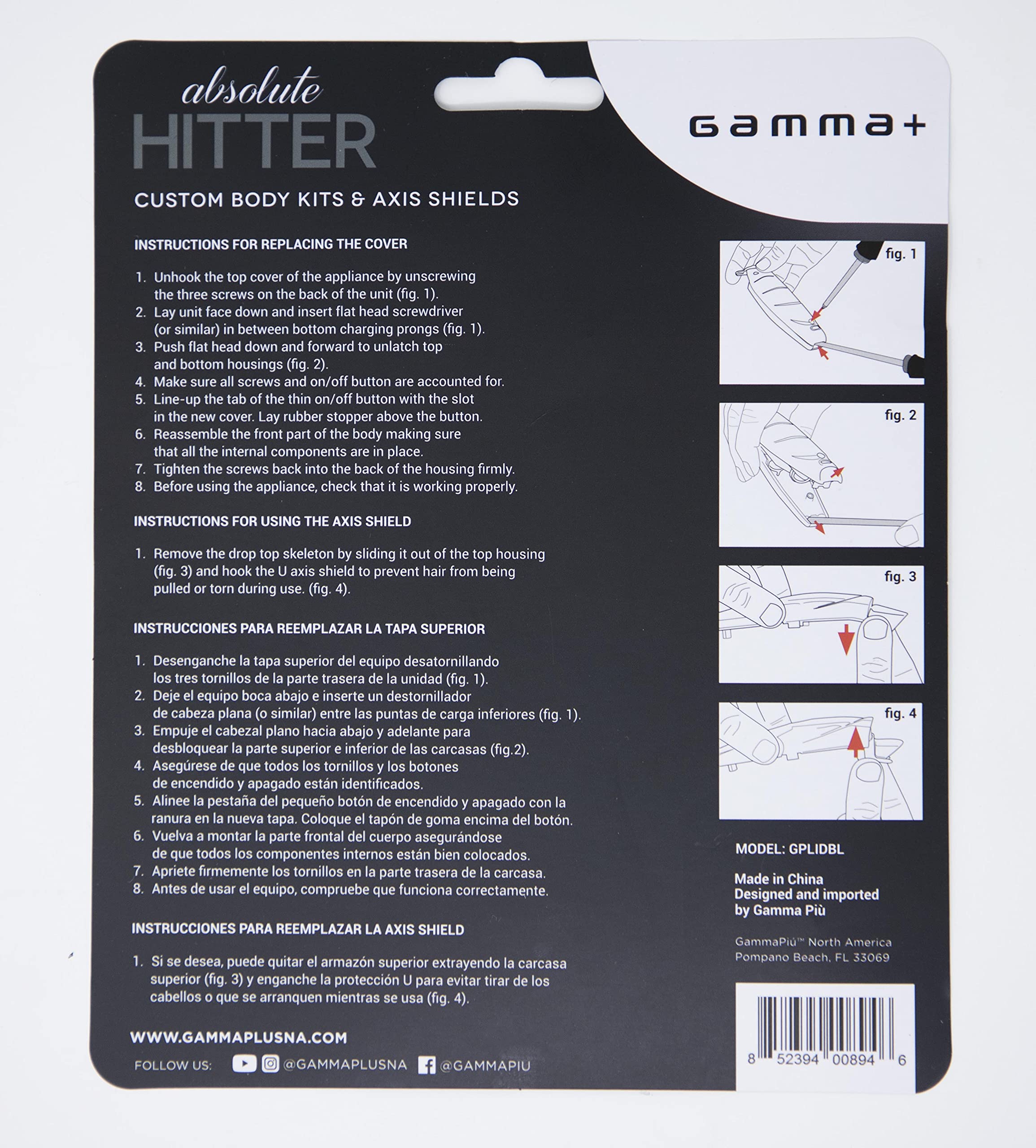 Gamma+ Replacement Absolute Hitter Hair Trimmer Model Lids - Clear And Matte White