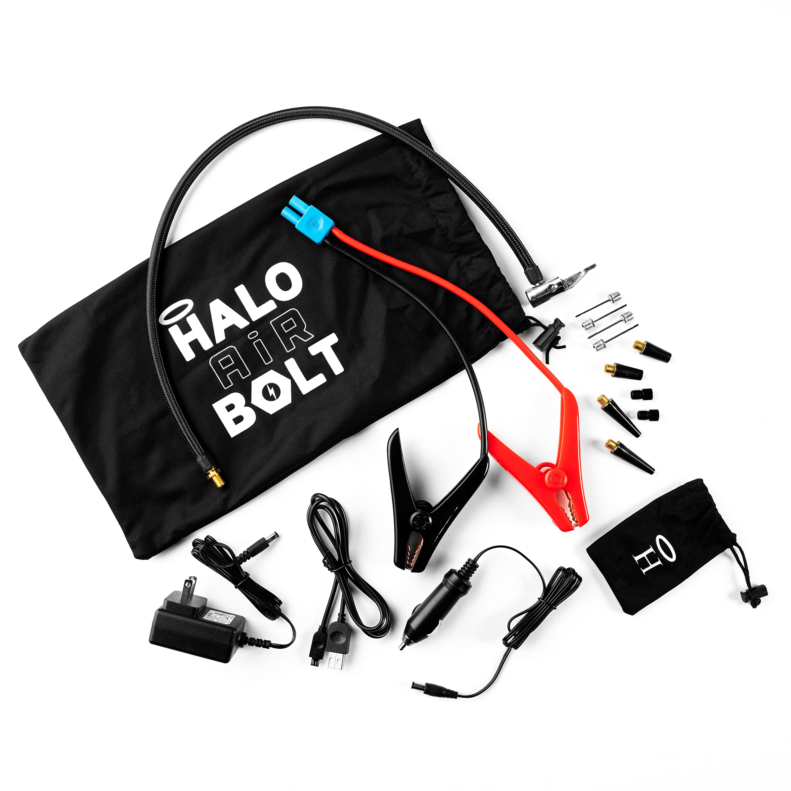 Halo Automotive Bolt Air 58830 Mwh Portable Emergency Power Kit With Tire Pump, 4 Interchangeable Nozzles, Extra Accessory Kit,