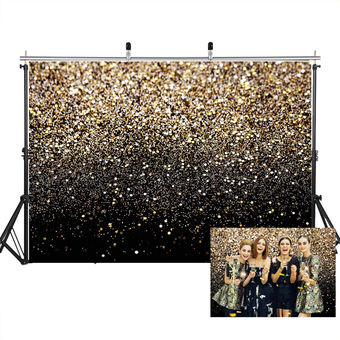 Sjoloon Black And Gold Backdrop Golden Spots Backdrop Vinyl Photography Backdrop Vintage Astract Background For Family Birthday Party Newborn Studio Props 11547 (12X10Ft)
