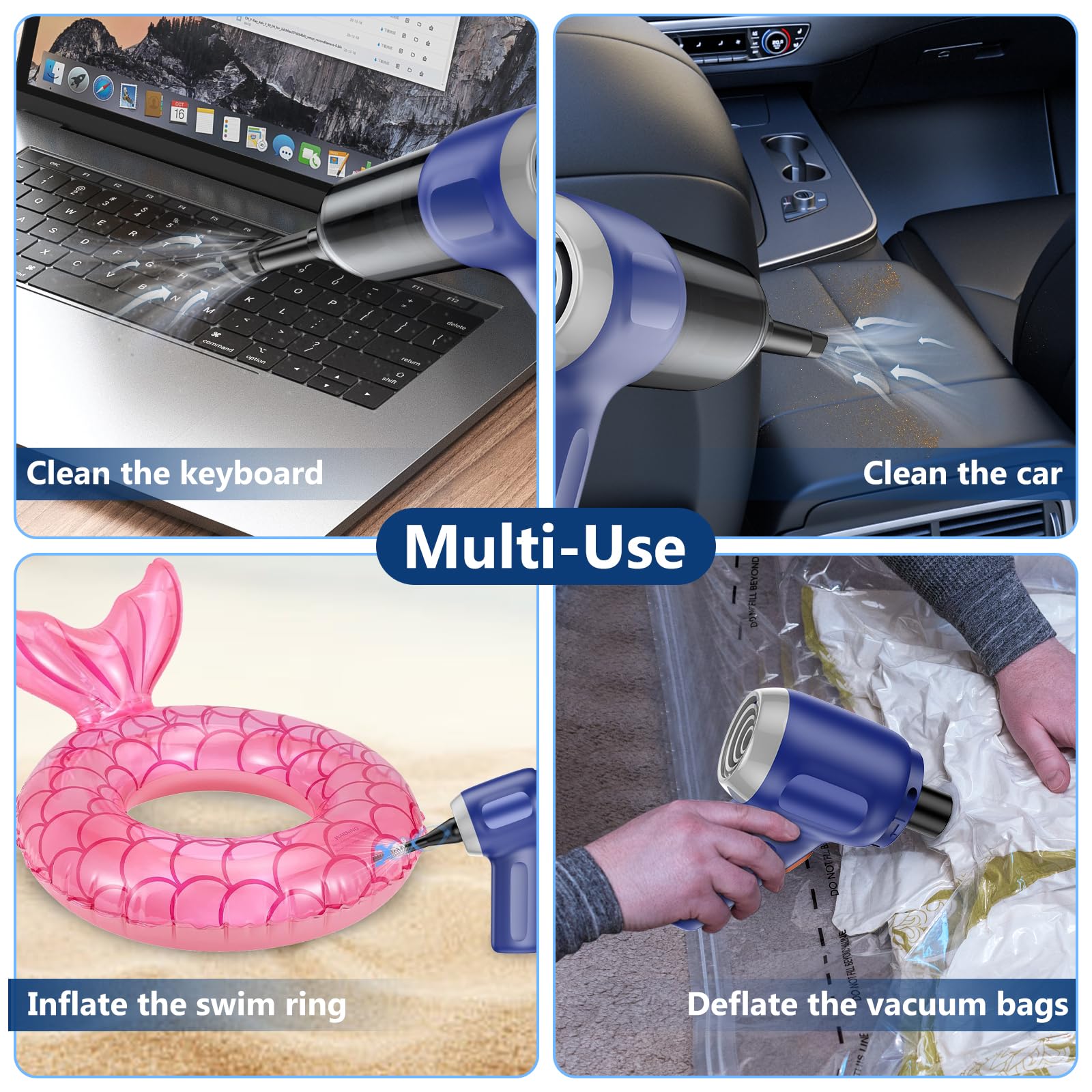 Fanisic Mini Vacuum, Wireless Handheld Car Vacuum Cleaner Rechargeable, 8000Pa Strong Suction, 3 In1 Dust Buster & Air Blower &