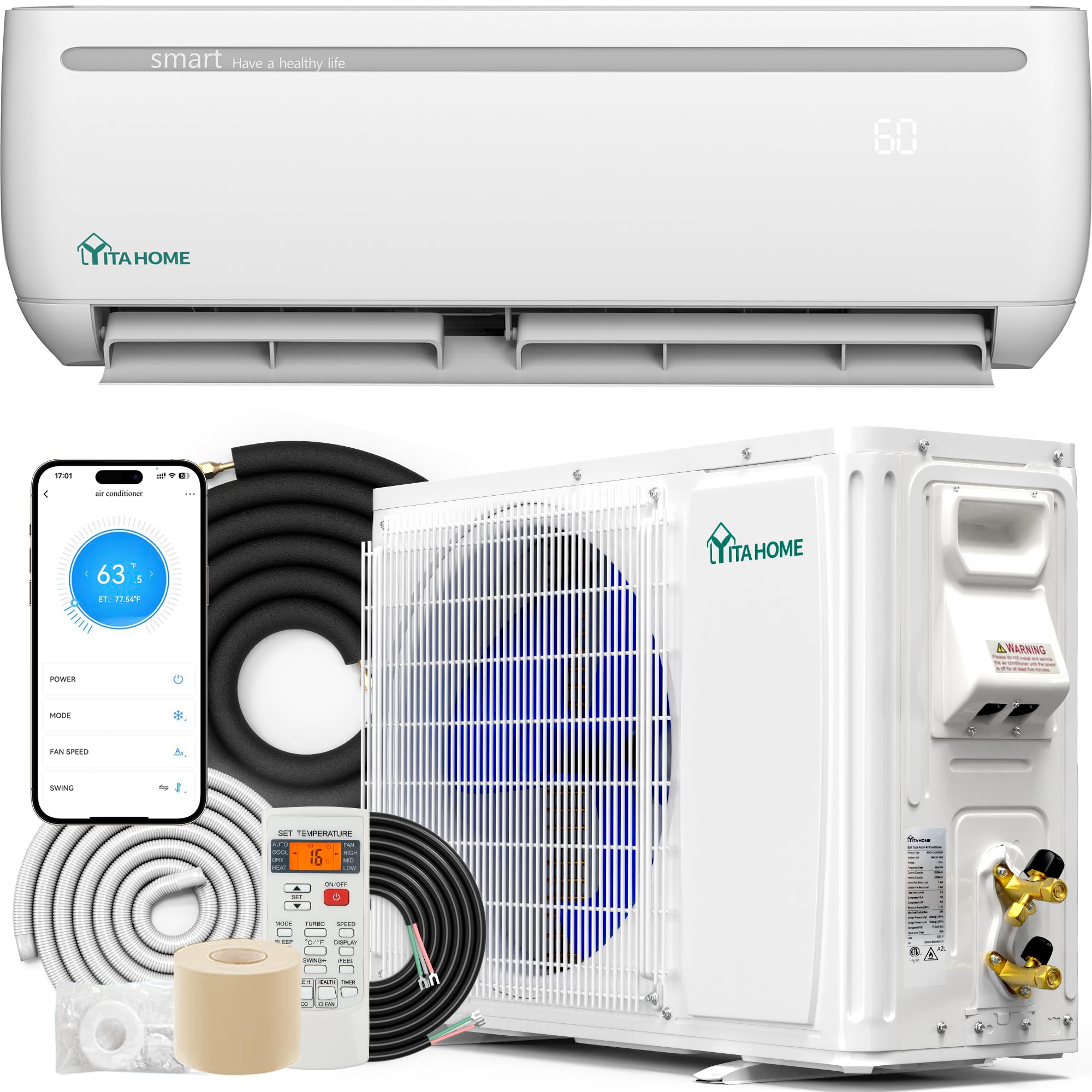 YITAHOME 12000 BTU Mini Split AC/Heating System, Ductless Mini Split Air Conditioner Heat Pump,230V 17.5 SEER2 Energy Efficient 