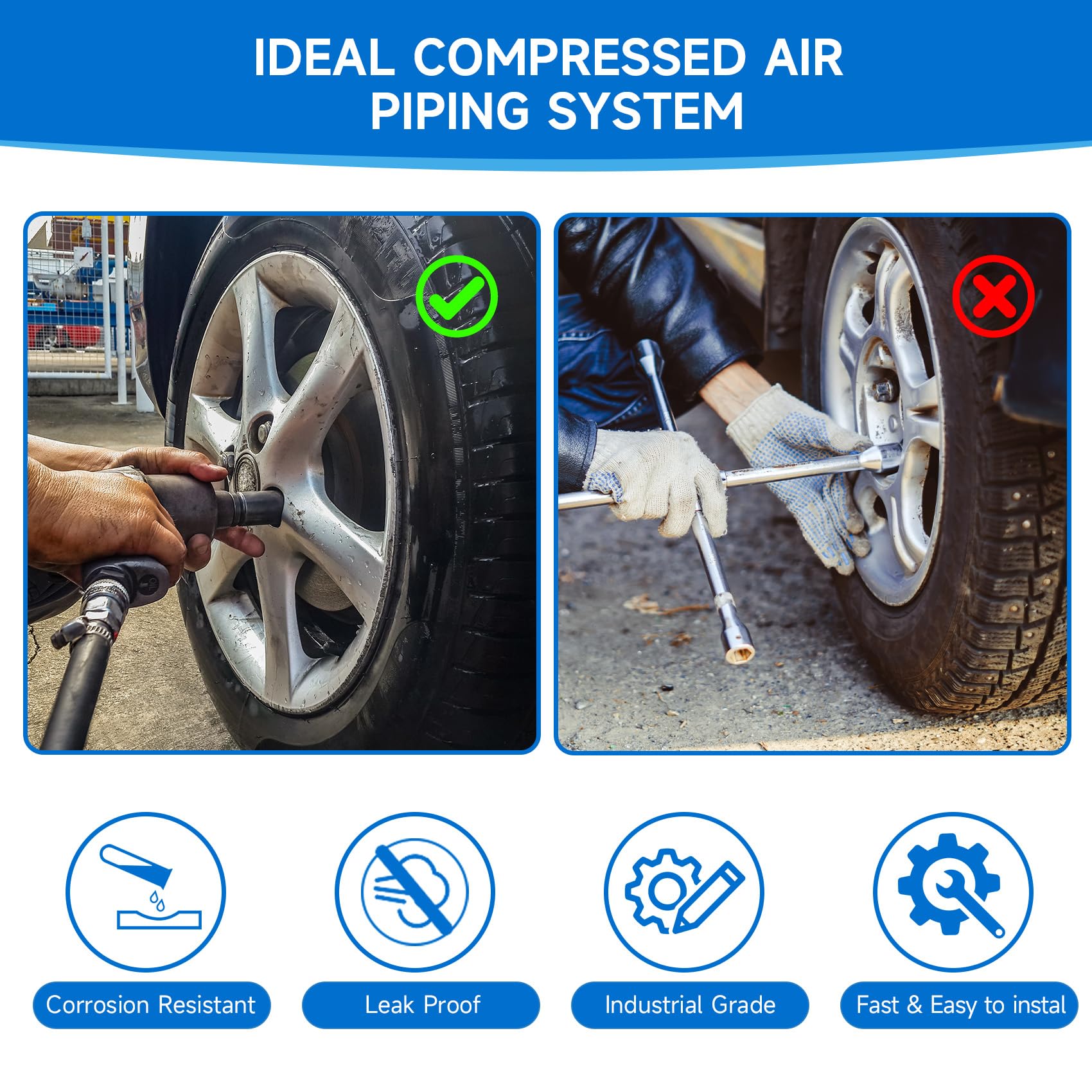 3/4  100&200&300Ft Compressed Air Line Kit For Shop/Garage, Hdpe-Aluminum Rapid Air System Includes Right Angle Fittings And Tee