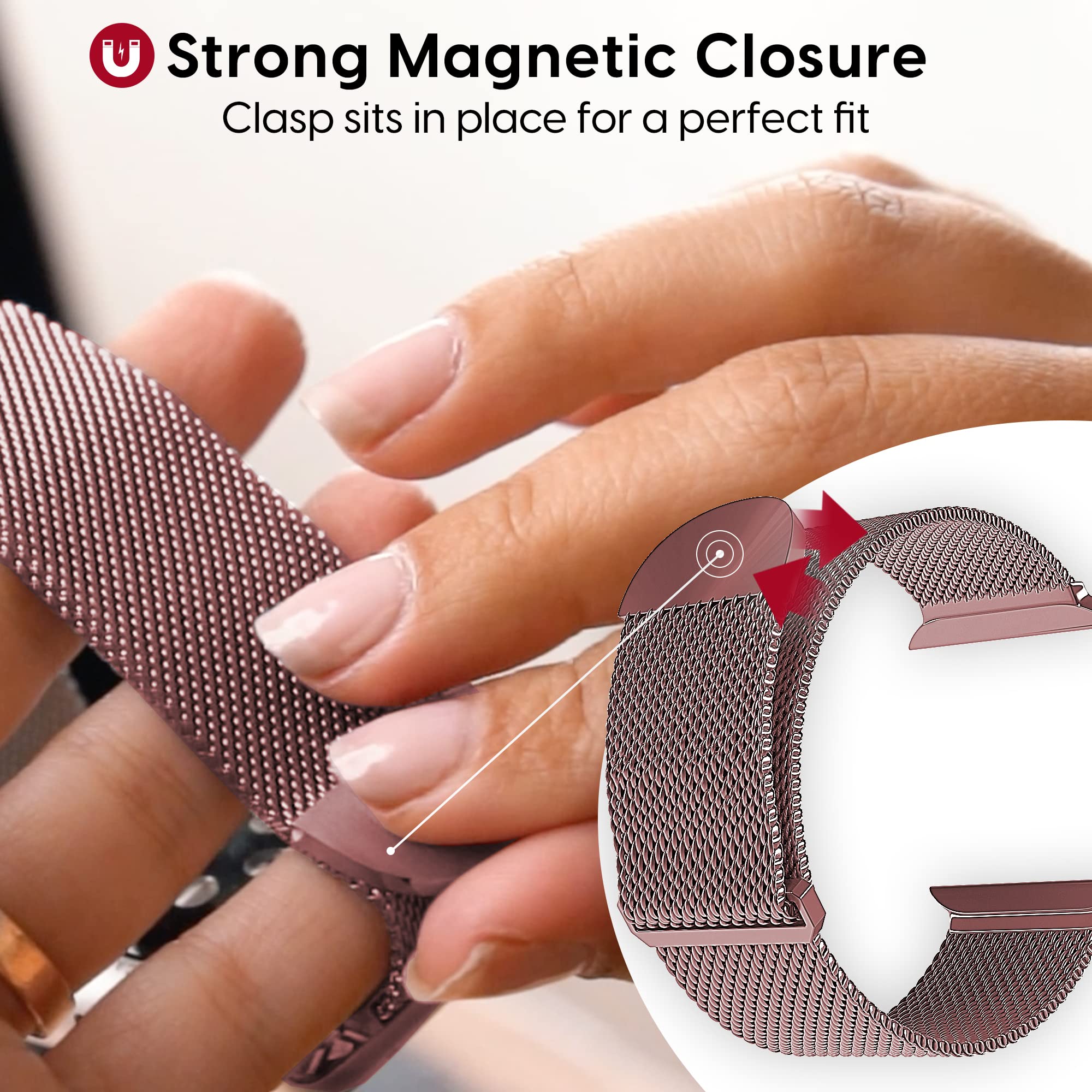 Talkworks Expandable Watch Band Compatible With Apple Watch Series   42Mm / 44Mm / 45Mm   Magnetic Closure   Stainless Steel Mes