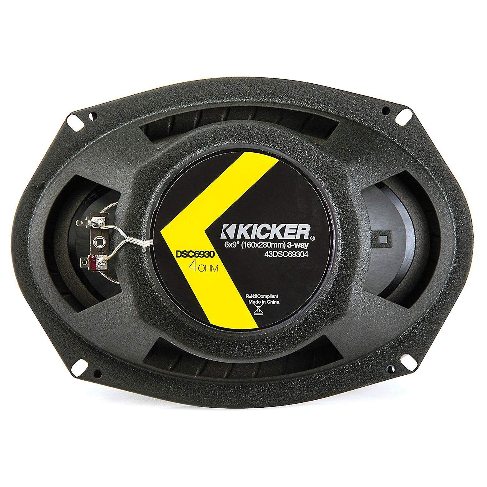 Kicker 43Dsc69304Ds 6X9 360 Watt 3 Way 4 Ohm Car Audio Thin Profile Coaxial Speakers With Dome Tweeters, Foam Surrounds & Polypr