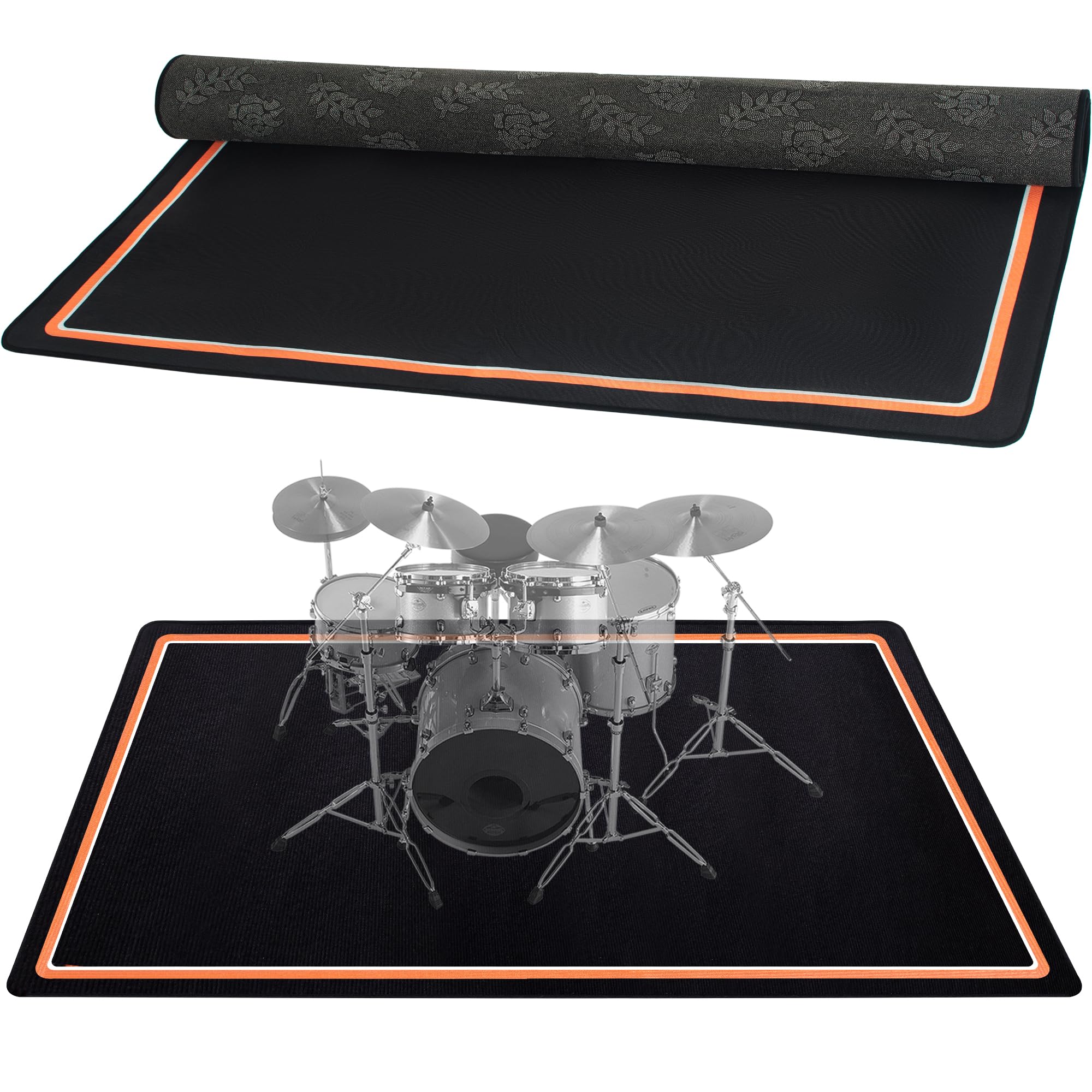 Drum Rug, 4 Ft x 5 Ft Drum Mat Drum Carpet Music Rug with Non-Slip Bottom, Soundproof Electrical Drum Pads for Drummers, Orange 