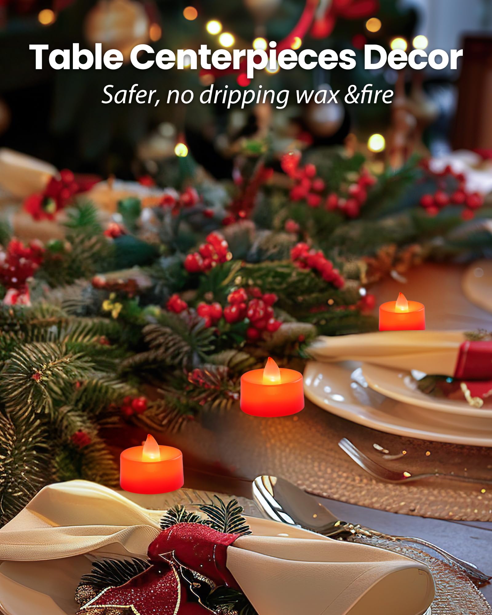 Amagic Red Led Tea Lights Candles, 24 Pack Battery Operated Flameless Tea Lights, Long Lasting Colored Tealights Candles For Hal