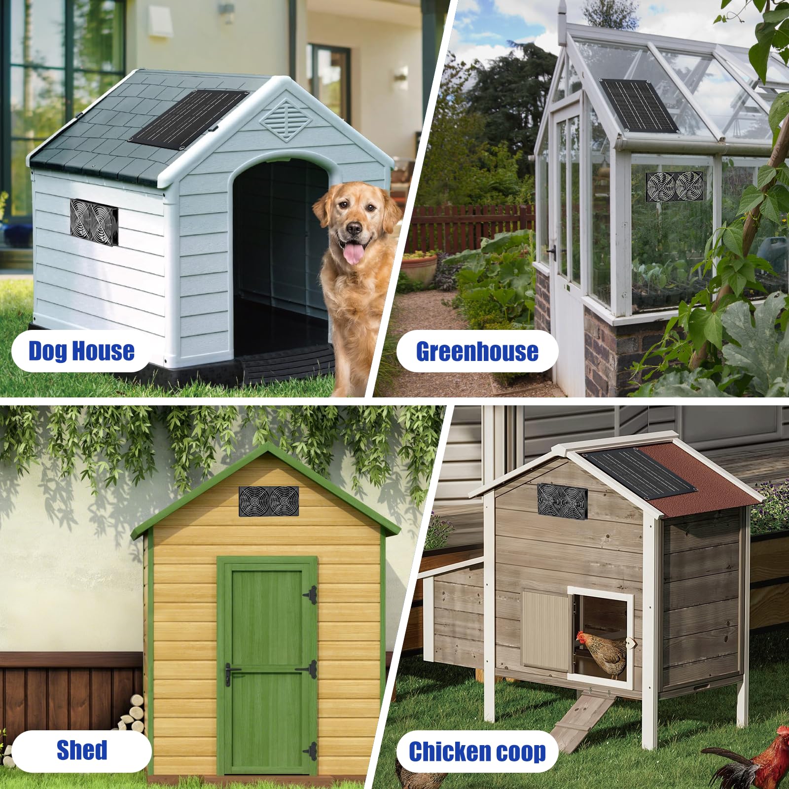 Marbero 4.7 Inch Solar Powered Fan Kit, 15W Solar Panel With 2 Waterproof Fans, Intake Or Exhaust Air Fan Wtih 13 Ft Cable For O