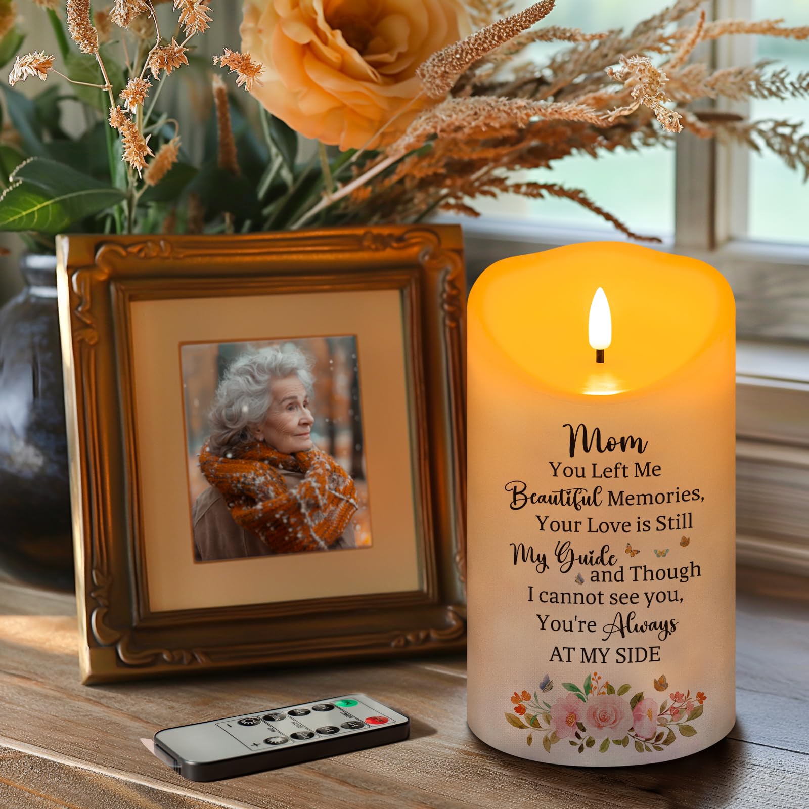Hn Haiinaa Memorial Candle, Real Wax Led Light With Remote Control, Sympathy Gift For Loss Of Loved One Or Mother, 4'' X 7''