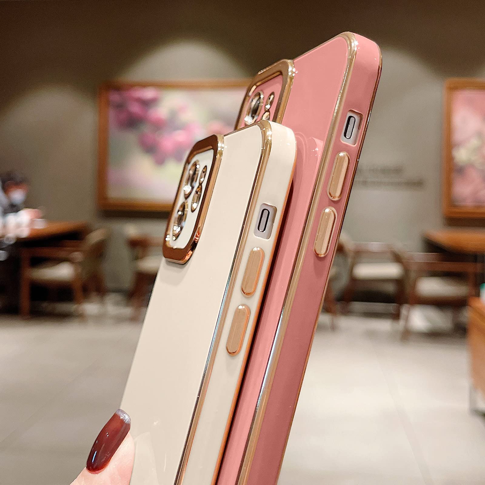 Lafunda Compatible For Iphone 11 Case,Plating Cases For Women Girls Luxury Cute Electroplated Golden Edge,Shockproof Tpu Bumper