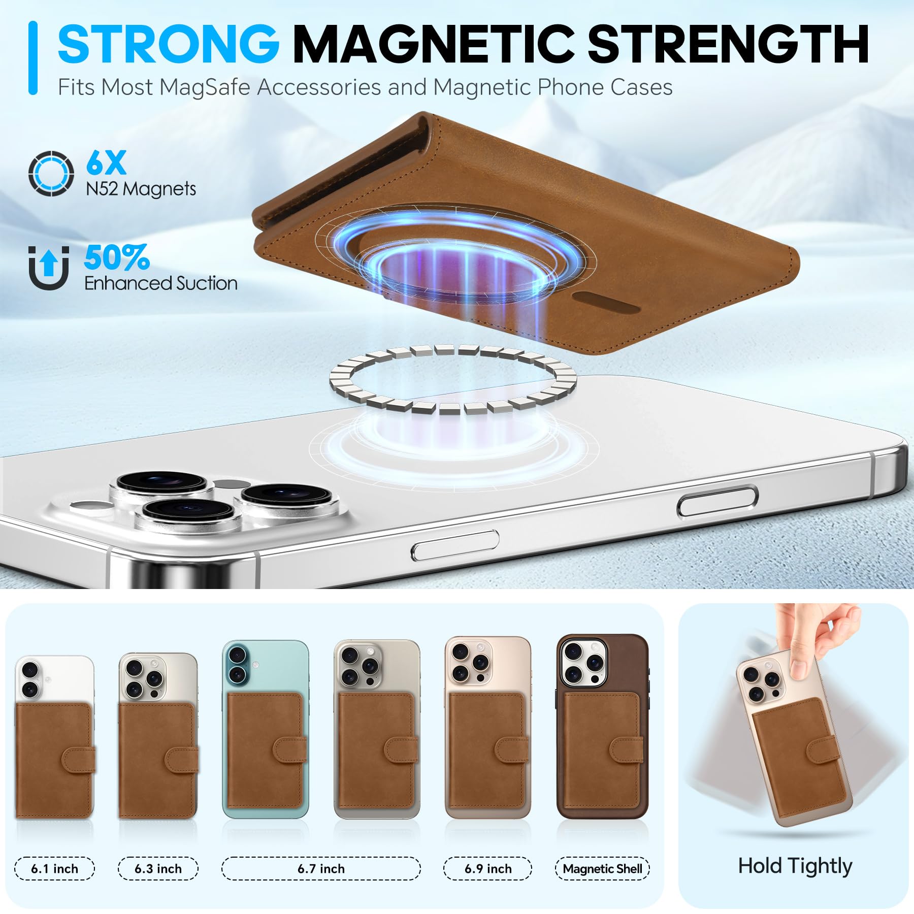 Shieldon For Magsafe Genuine Leather Strong Magnetic Wallet Women Men, Rfid Blocking 6 Card Holders, Id Window, Magnet Wallet Co
