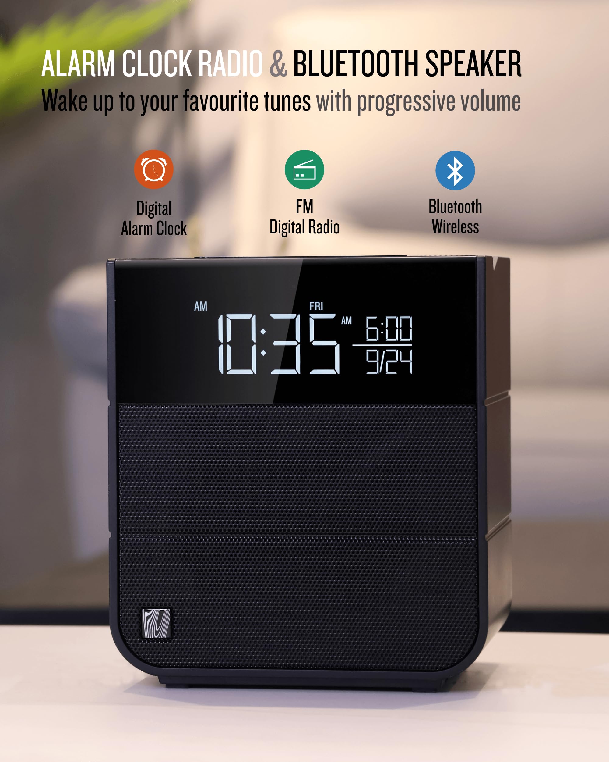 Soundfreaq Sound Rise Ii, Sfq 16: Bedside Alarm Clock Radio & Bluetooth Speaker, With Large Display Screen, Fm Radio, Fast Usb C