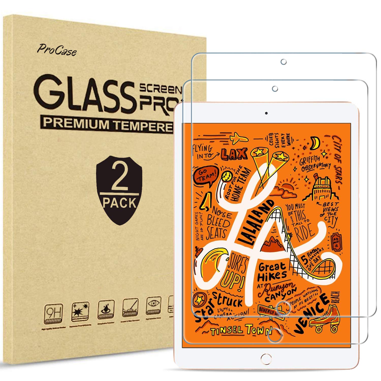 Procase 2 Pack For 7.9    Ipad Mini 5Th / Mini 4Th Screen Protector, Tempered Glass Film Guard For Ipad Mini 5 2019 / Ipad Mini
