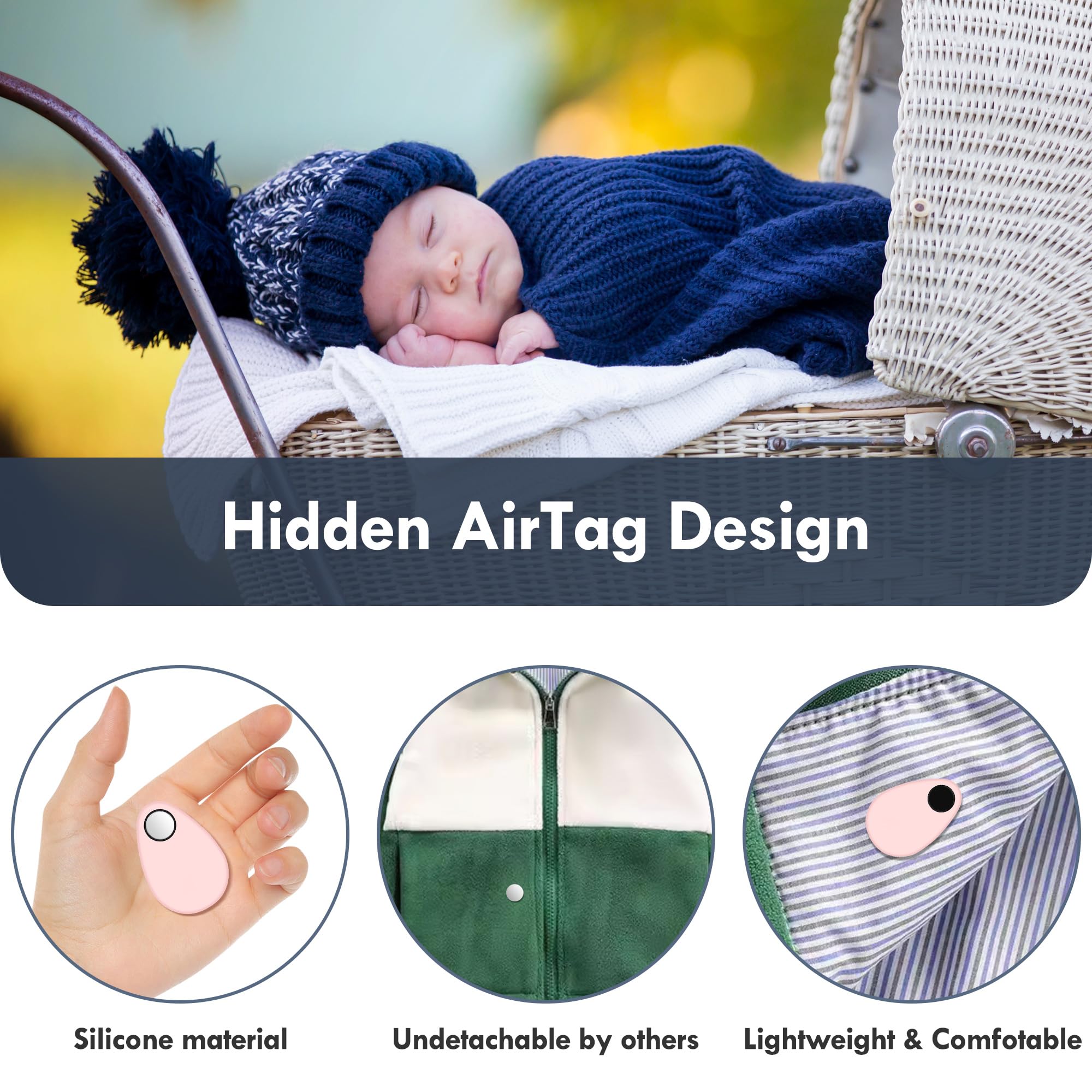 Airtag Holder For Kids Baby Toddler Hidden 4 Pack Gps Tracker Case, Anti Removal Airtag Silicone Case With Safety Pins, Suitable