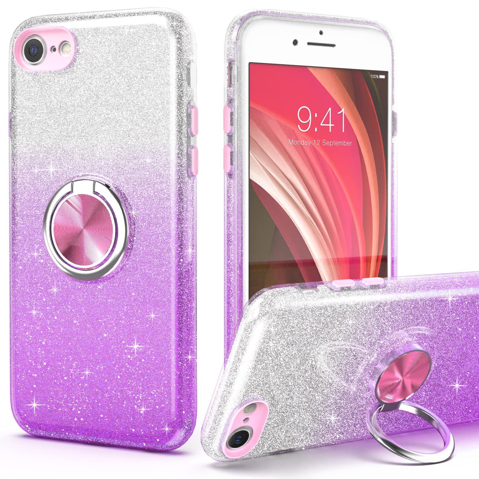 Peetep Iphone Se 2020 Case,Iphone Se 3 Case Glitter For Girls,Iphone 8/7 Case,Slim Sparkly Case With 360