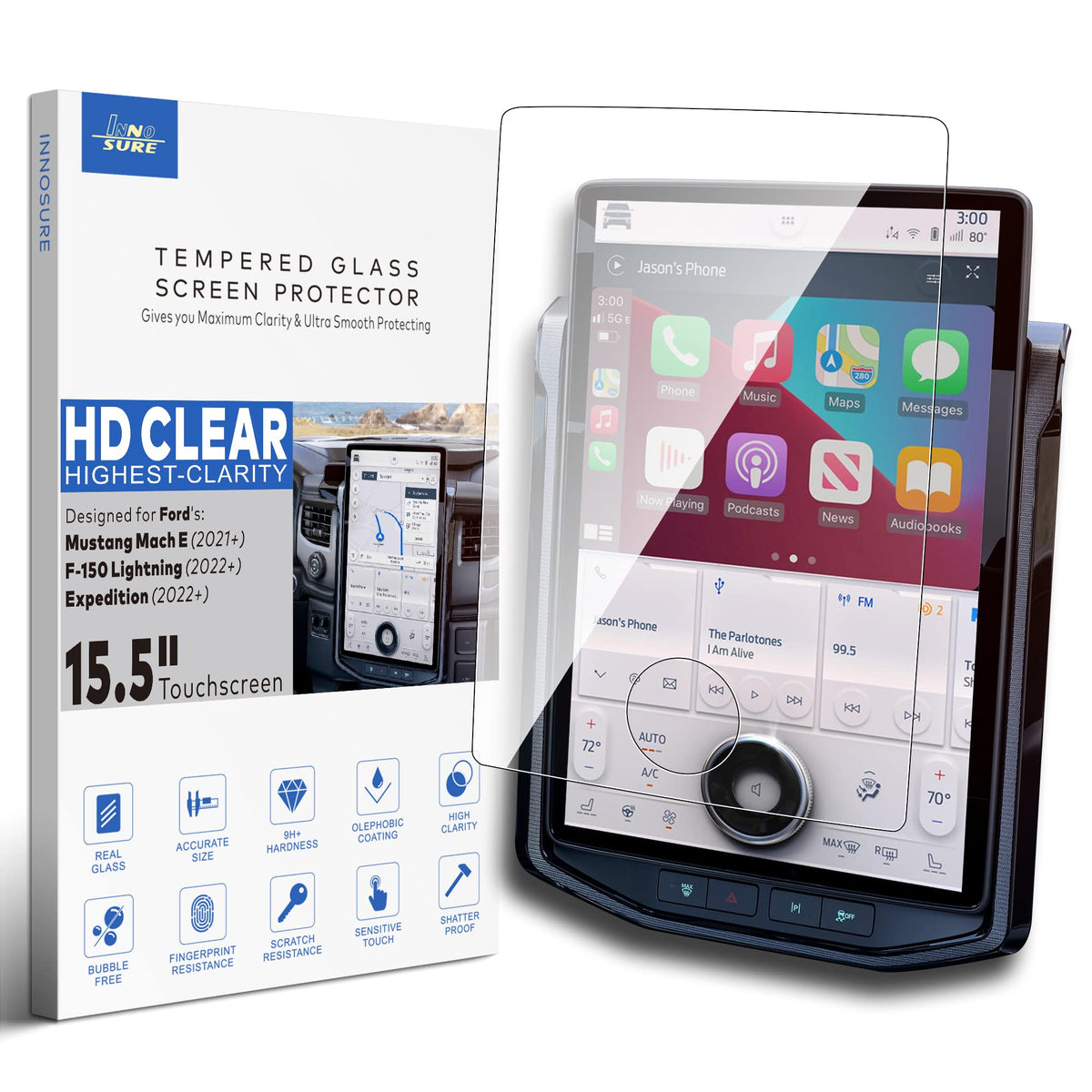 Innosure Glass Screen Protector Designed For Ford Mustang Mach-E (2022-2023), F-150 Lightning (2022-2024), Expedition (2022-2024) 15.5 Inch Touchscreen Navigation Screen Protecting Accessories (Hd