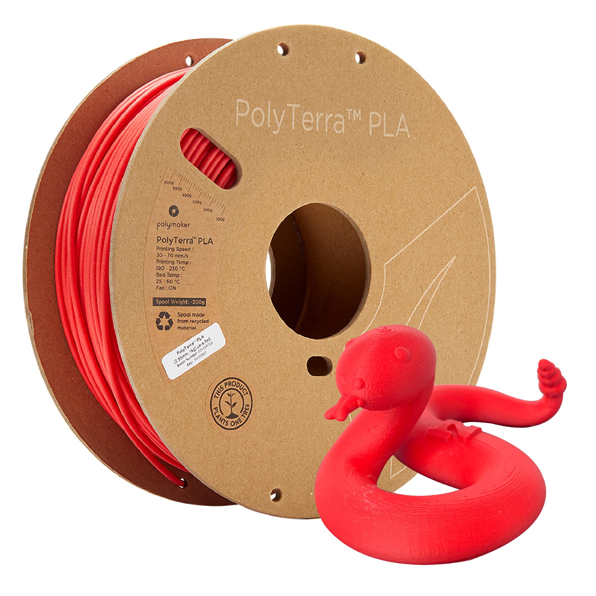 Polymaker Matte PLA Filament Matte Lava Red 2.85mm 1kg 3D Printing Filament, PolyTerra 3D Printer PLA Filament