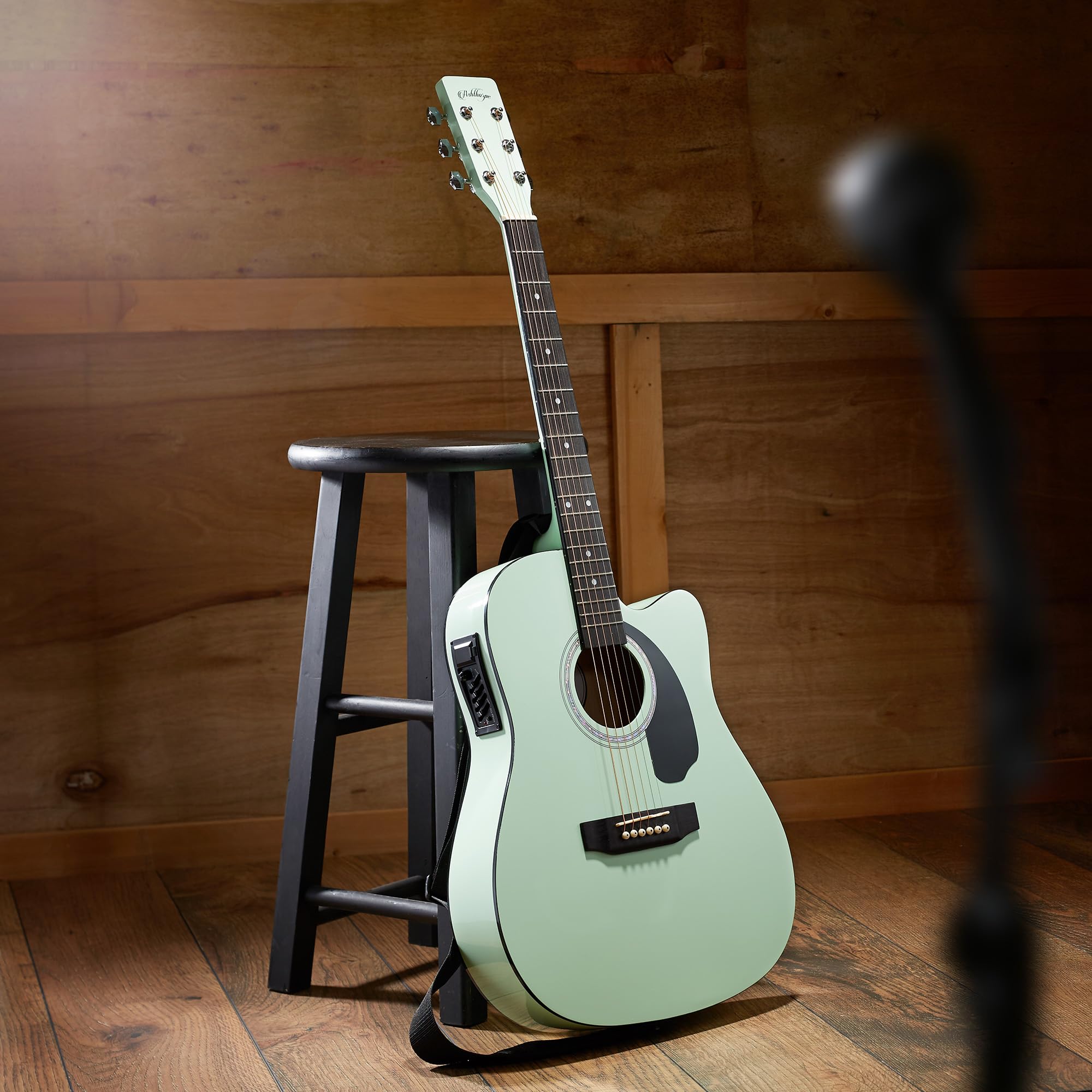 Ashthorpe Full Size Cutaway Thinline Acoustic Electric Guitar Package   Premium Tonewoods   Mint Green