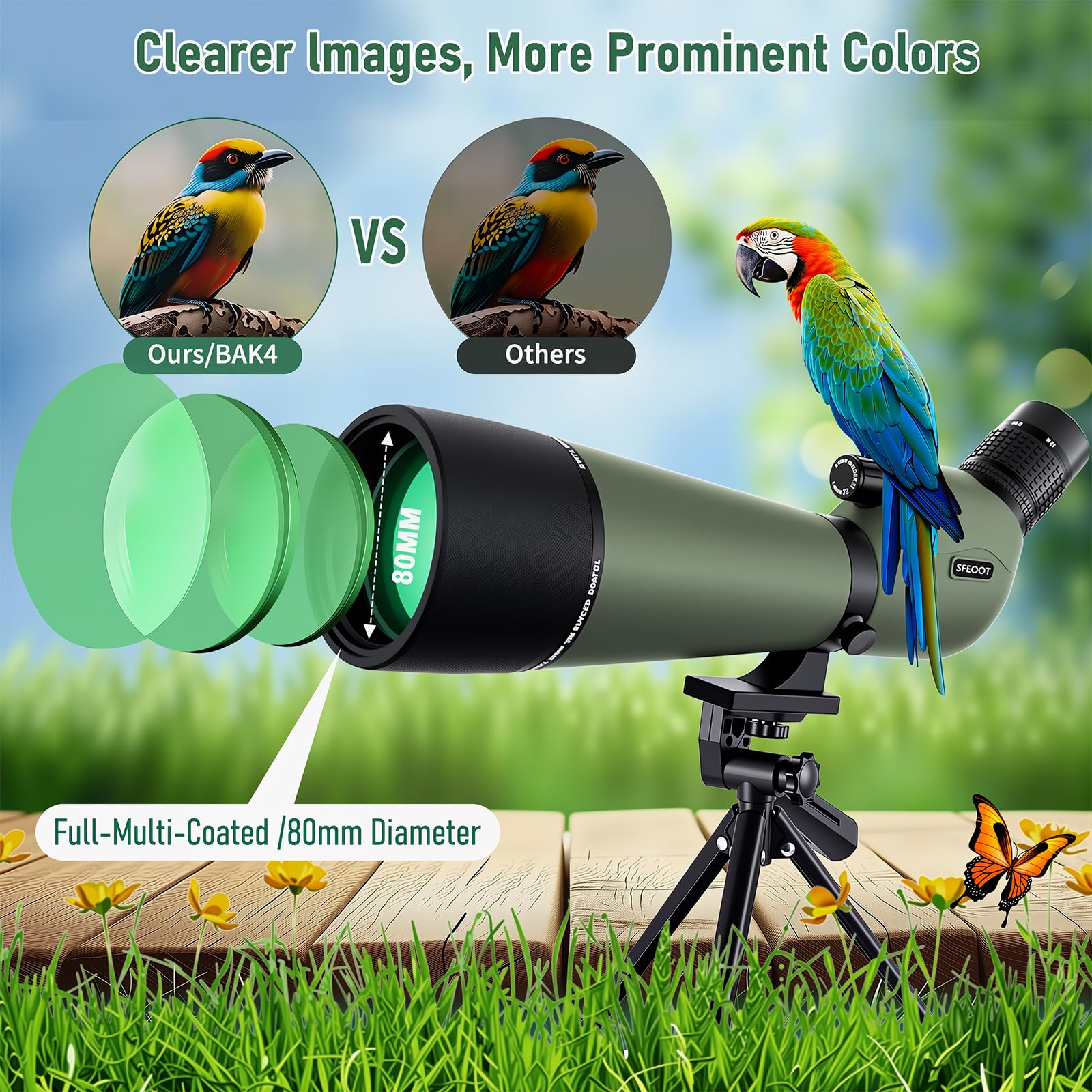 Spotting Scope 25-75X80 Hd With Tripod Carrying Pouch And Quick Cell Phone Holder, Clear Image With Bak4 Prism Spotting Scopes F