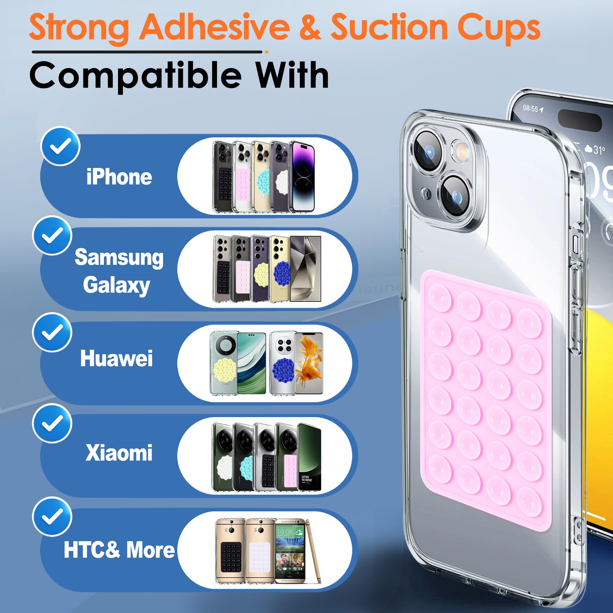 2Pcs Silicone Suction Phone Case Adhesive Mount, Anti-Slip Hands-Free Phone Holder, Sticky Phone Grip Compatible With Iphone And