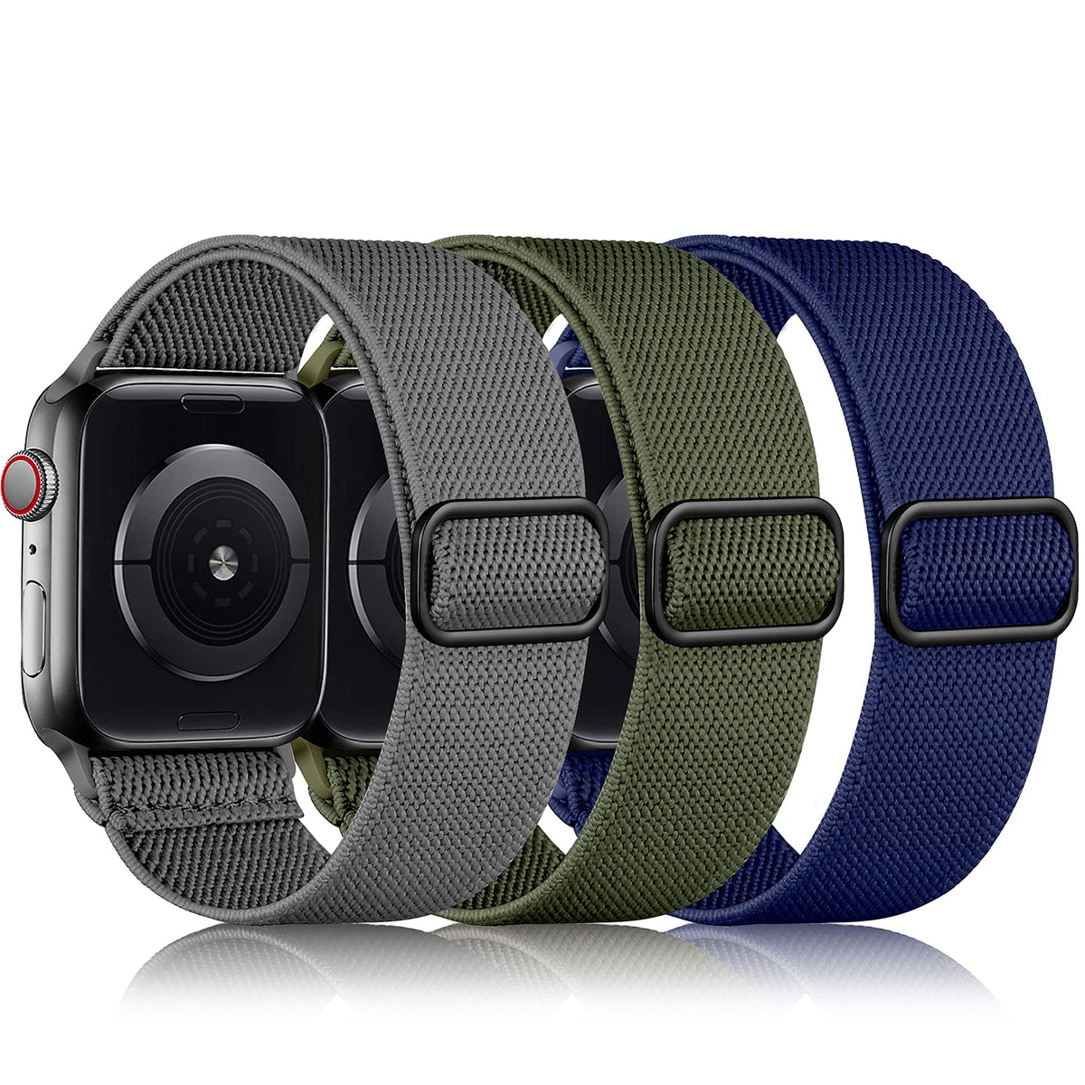 Daqin 3 Pack Nylon Solo Loop Band Compatible With Apple Watch 41Mm 40Mm 38Mm 45Mm 46Mm 44Mm 42Mm, Adjustable Stretchy Braided Sp