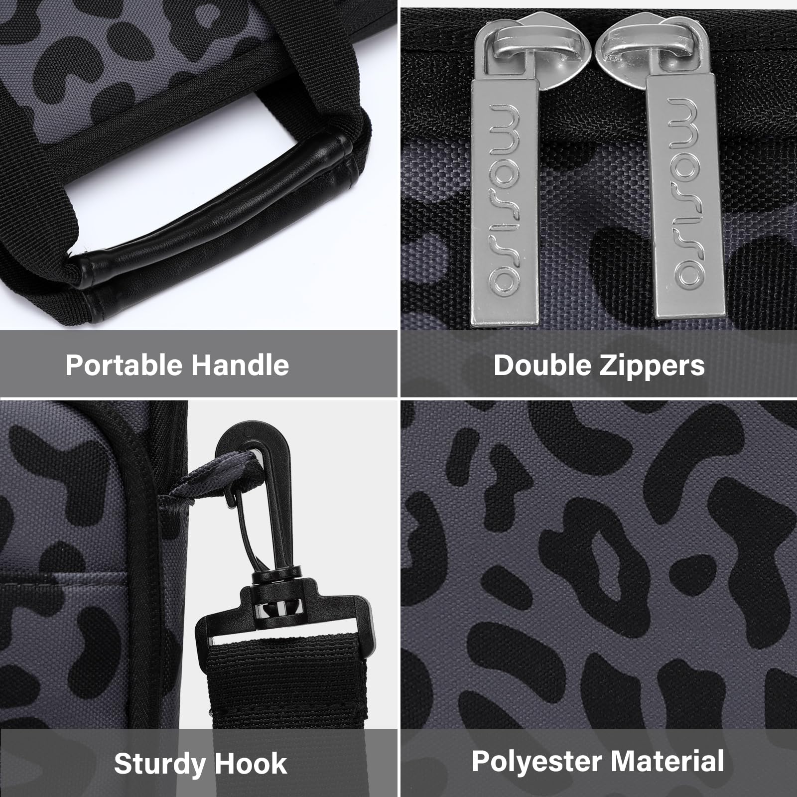 Mosiso 12.9 Inch Tablet Sleeve Case For 13 Inch Ipad Pro M4 & Ipad Air M2 2024, Ipad Pro 12.9 M2 & M1 2022 2018, Galaxy Tab S8+/S9+ 12.4, Leopard Grain Tablet Shoulder Bag With 3 Pockets, Black