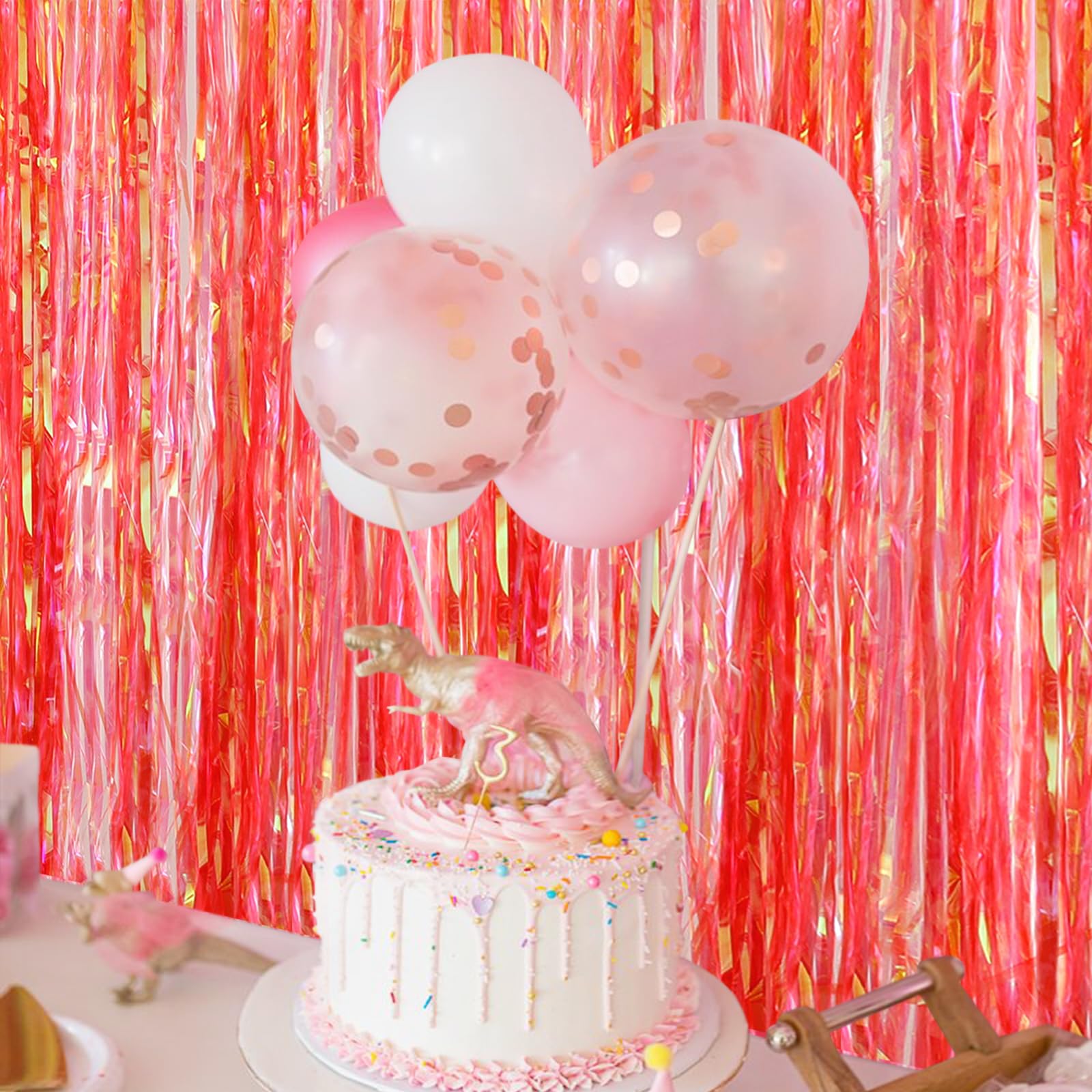 Canrevel 2 Pack 3.2X6.5 Feet Iridescent Foil Fringe Backdrop Curtains, Clear Red Tinsel Photo Booth Props Streamers Party Decora