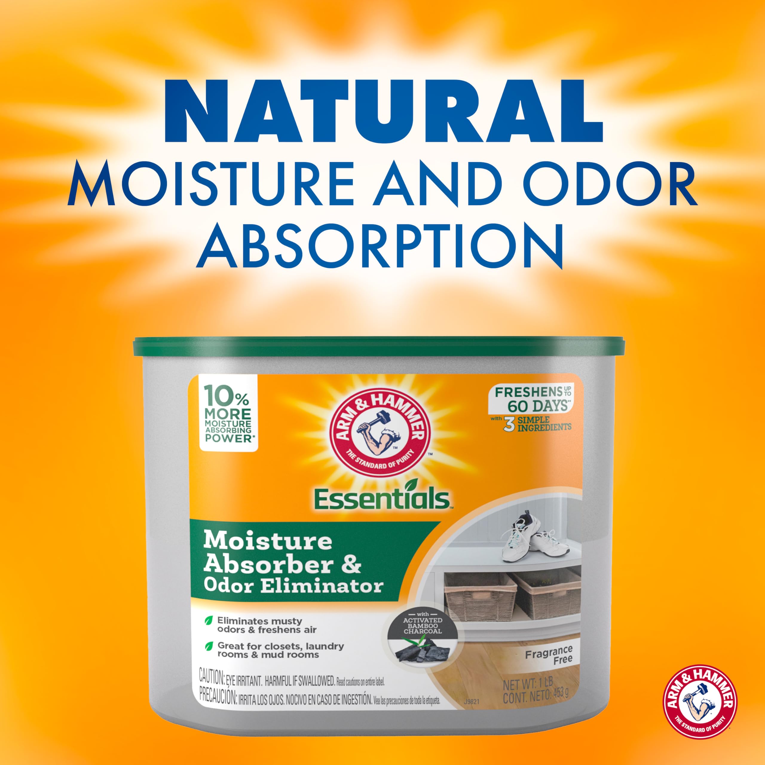 Arm & Hammer Essentials Disposable Moisture Absorber And Odor Eliminator Tub, Fragrance Free, 1 Lb, 3 Pack, Attracts And Traps E