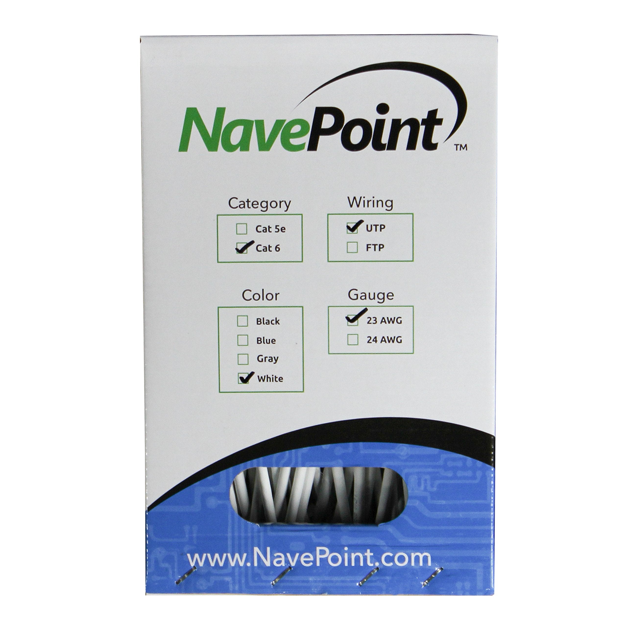 Navepoint Cat6 (Cca), 500Ft, White, Solid Bulk Ethernet Cable, 550Mhz, 23Awg 4 Pair, Unshielded Twisted Pair (Utp)