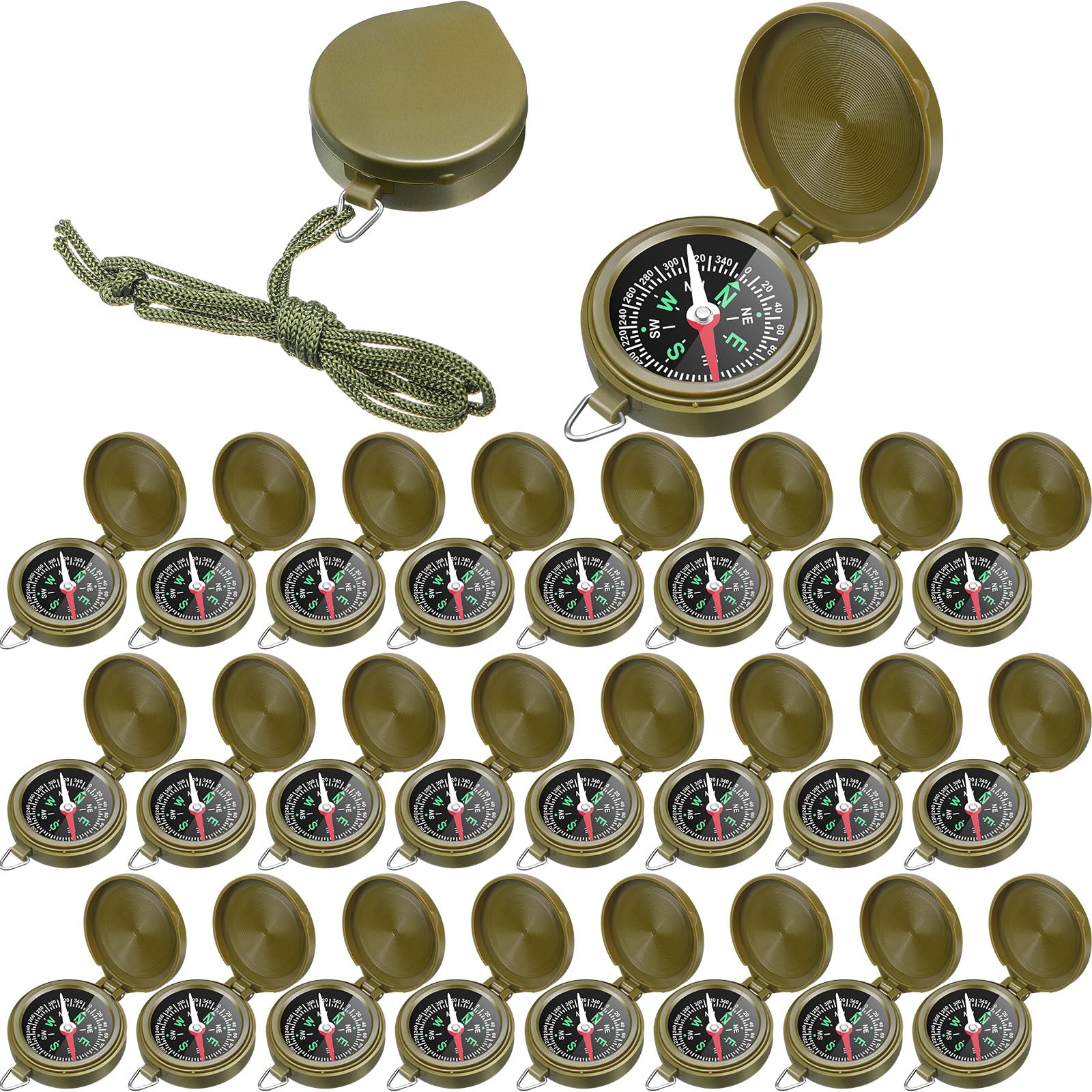 JaGely 24 Pcs Compass Bulk Gift Pocket Compass with Hanging Rope for Military Camping Survival Outdoor Hiking Hunting Climbing(A
