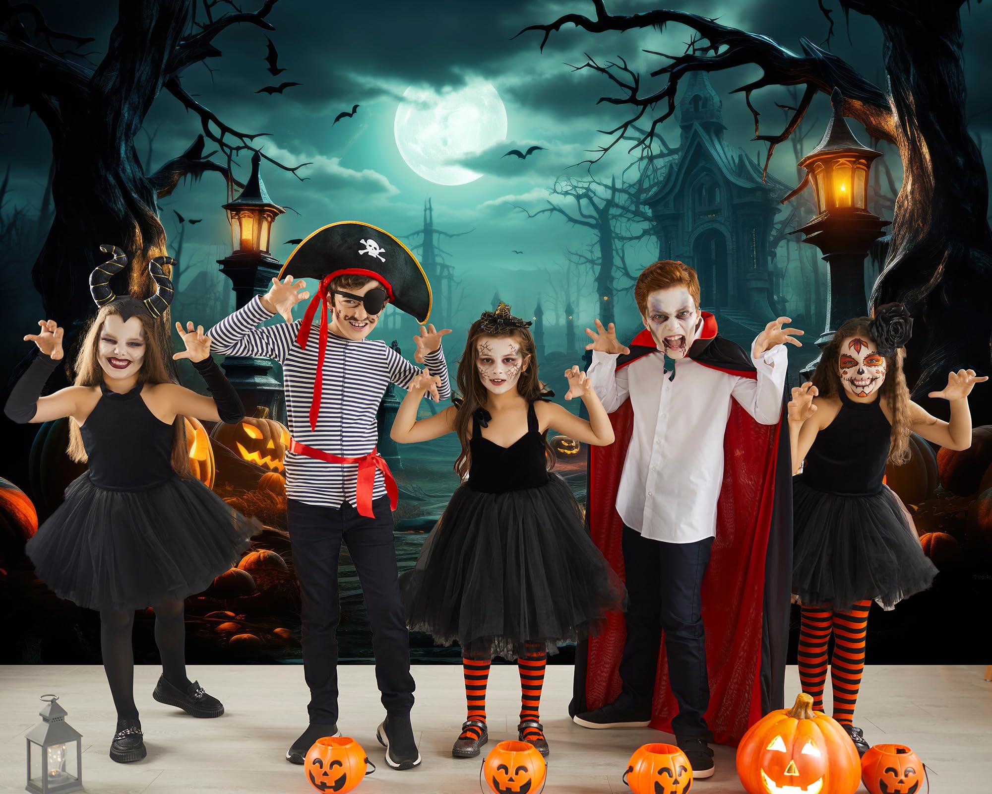 Peryiter 8 X 6 Ft Halloween Backdrop For Photography Horror Moon Night Pumpkin Photo Background Party Decorations Photo Props