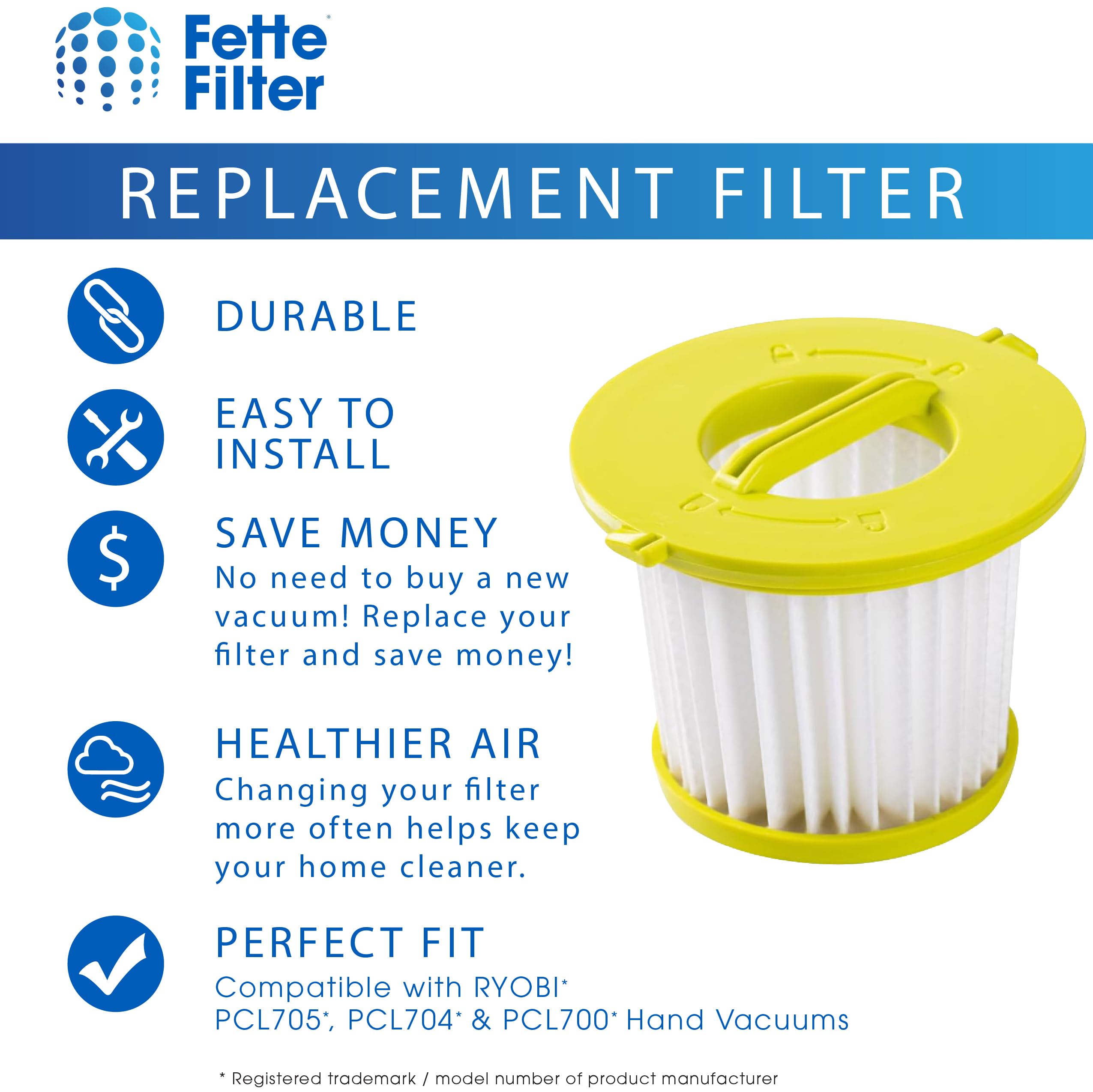 Fette Filter   Vacuum Filter Replacement Compatible With Ryobi One+ 18V Models Pcl700 Pcl704 Pcl705 Part # A32F05N A32Hf00 Compa