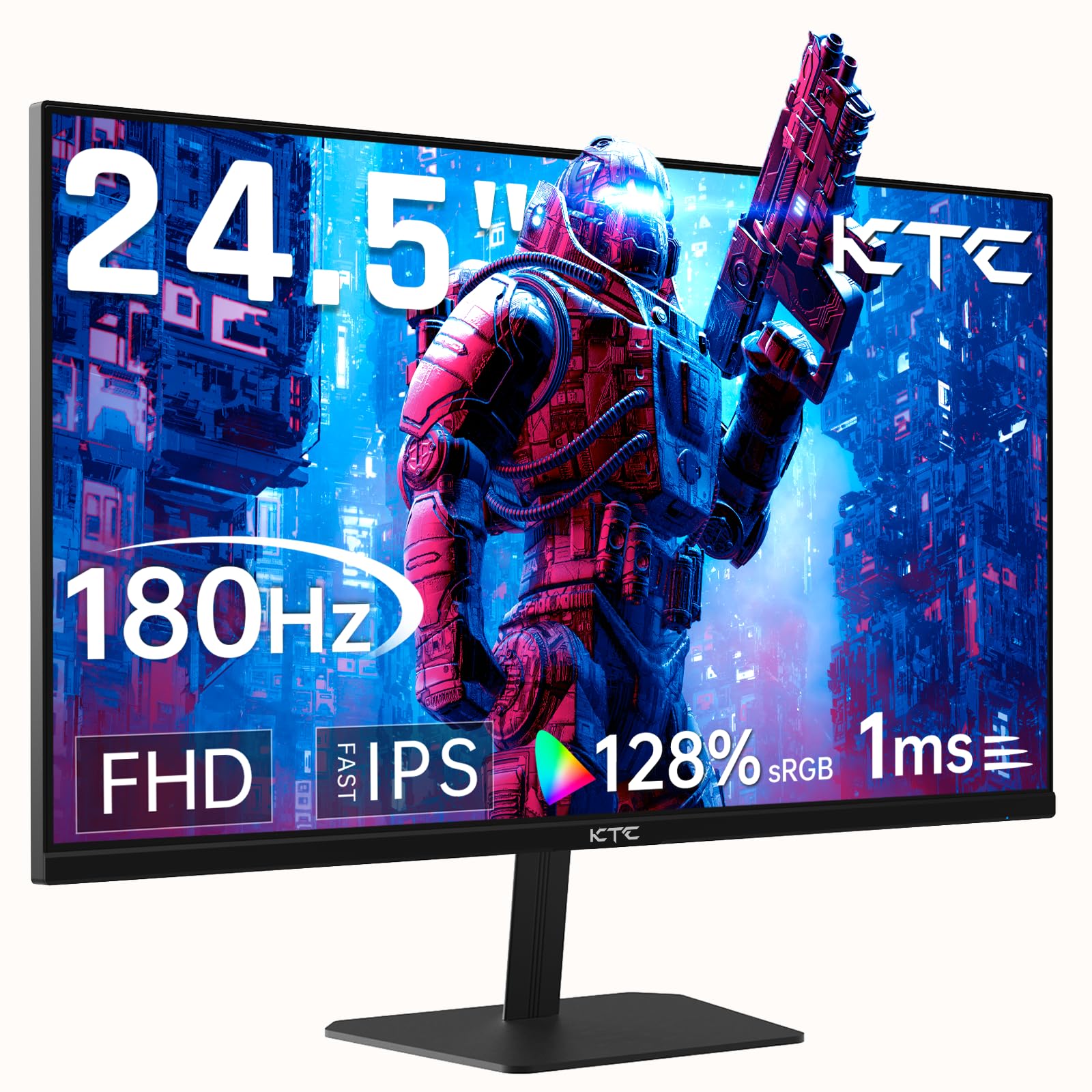 Ktc 24.5'' Gaming Monitor 180Hz Fhd,Fast Ips 1080P 1 Ms, 128% Srgb Hdr10,Freesync Hdmi X 2 /Dp X 1 Vesa Tilt Adjustable Xbox Ps5