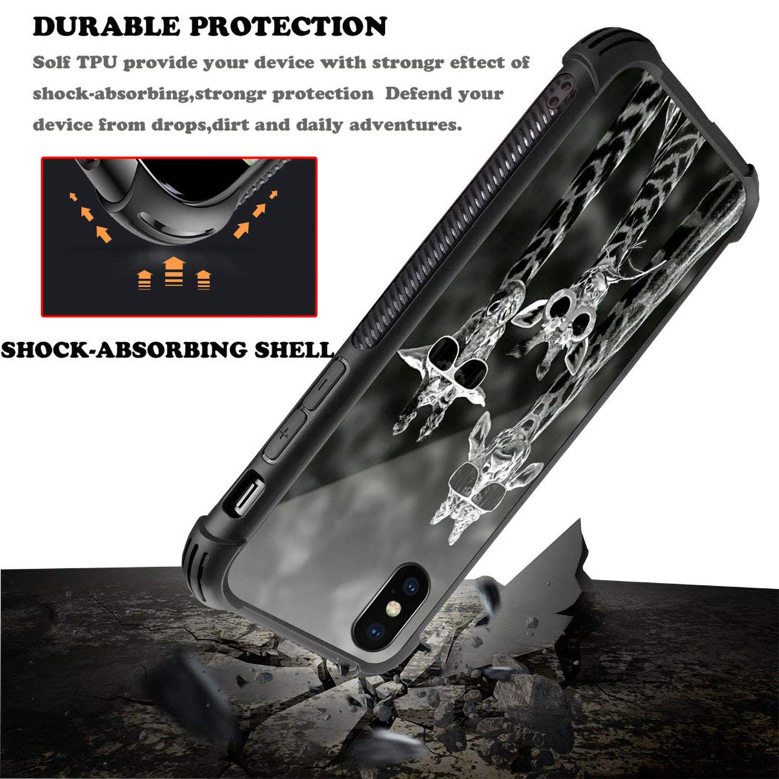 CARLOCA iPhone Xs/X Case Shockproof Anti-Scratch Polycarbonate Black White Giraffe Family Design